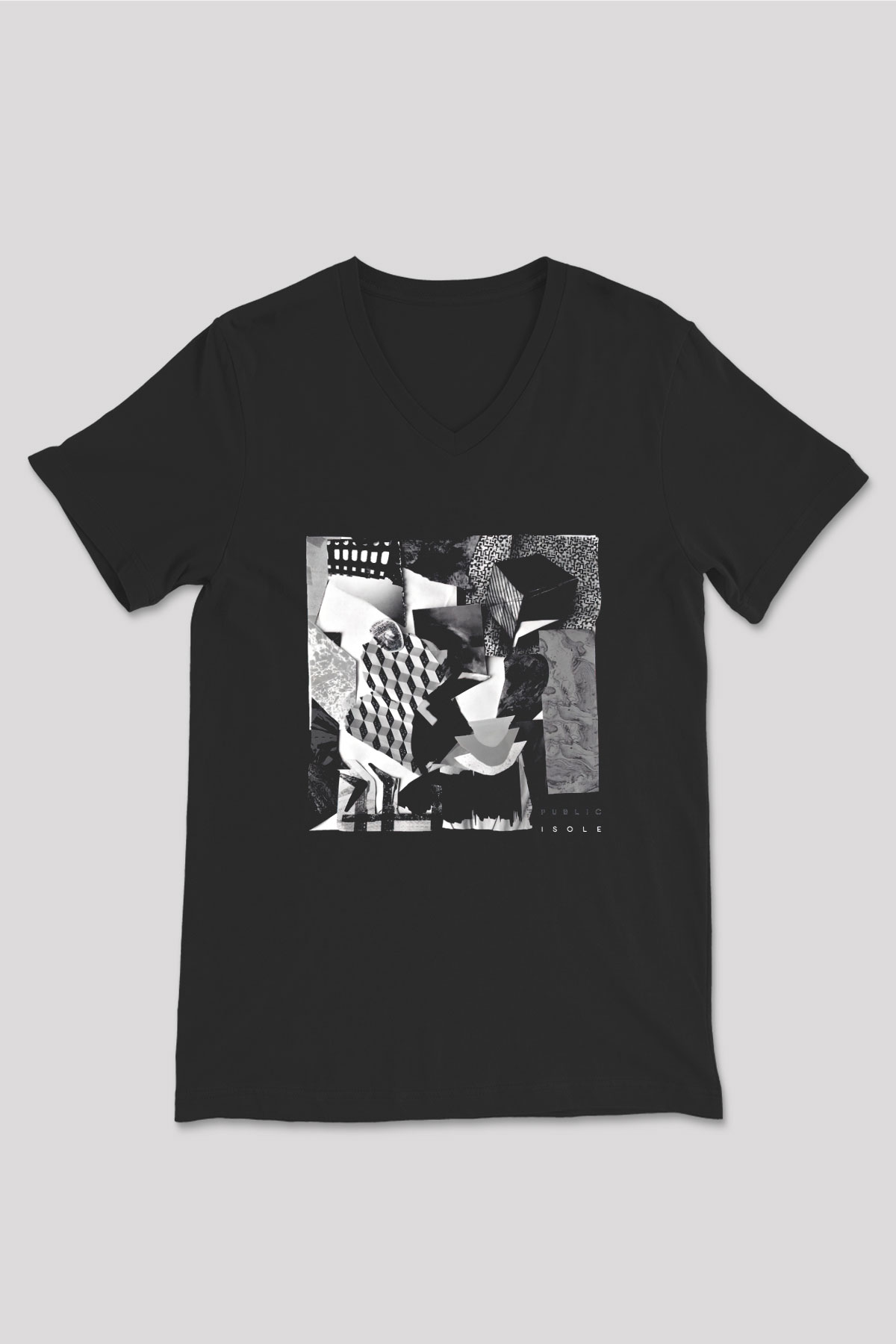 Kolaj Siyah Unisex V Yaka Tişört