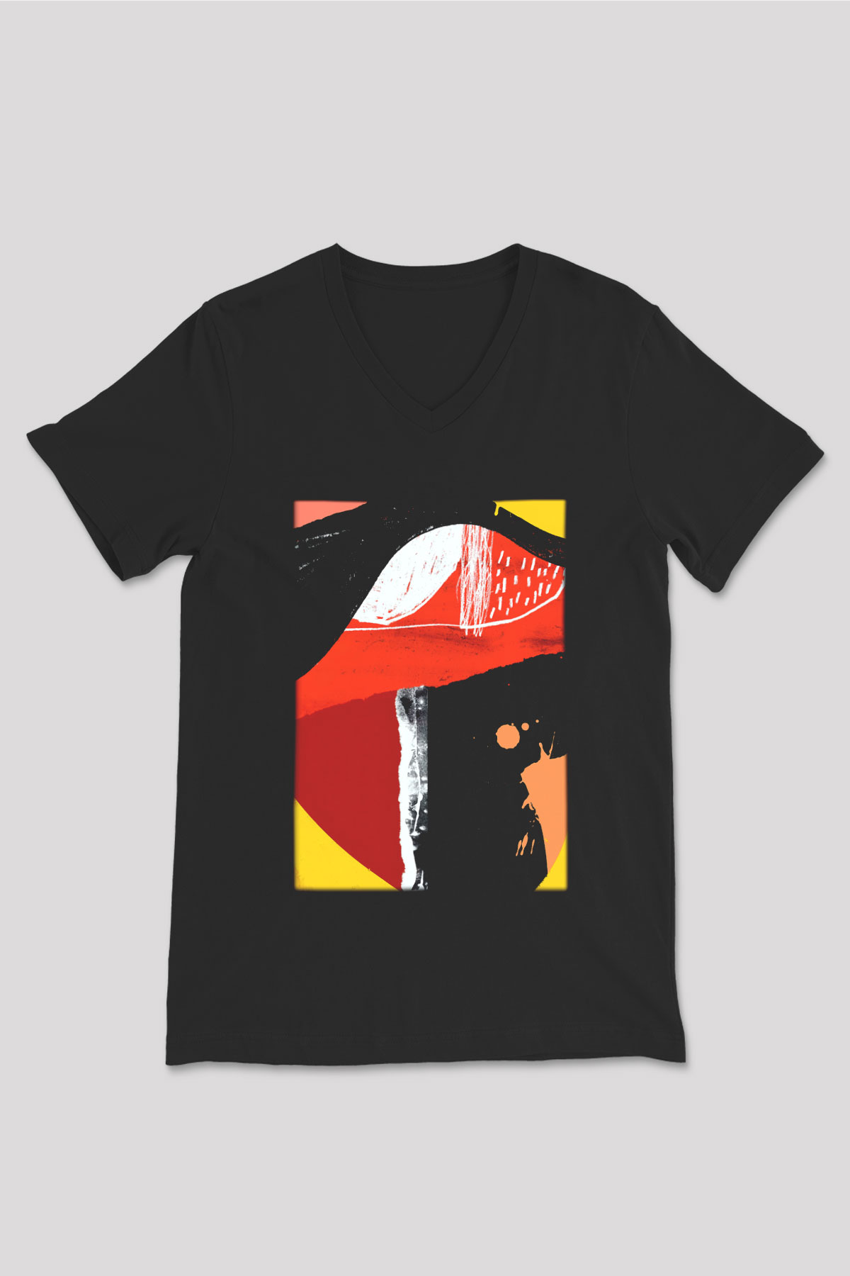 Kolaj Siyah Unisex V Yaka Tişört T-Shirt