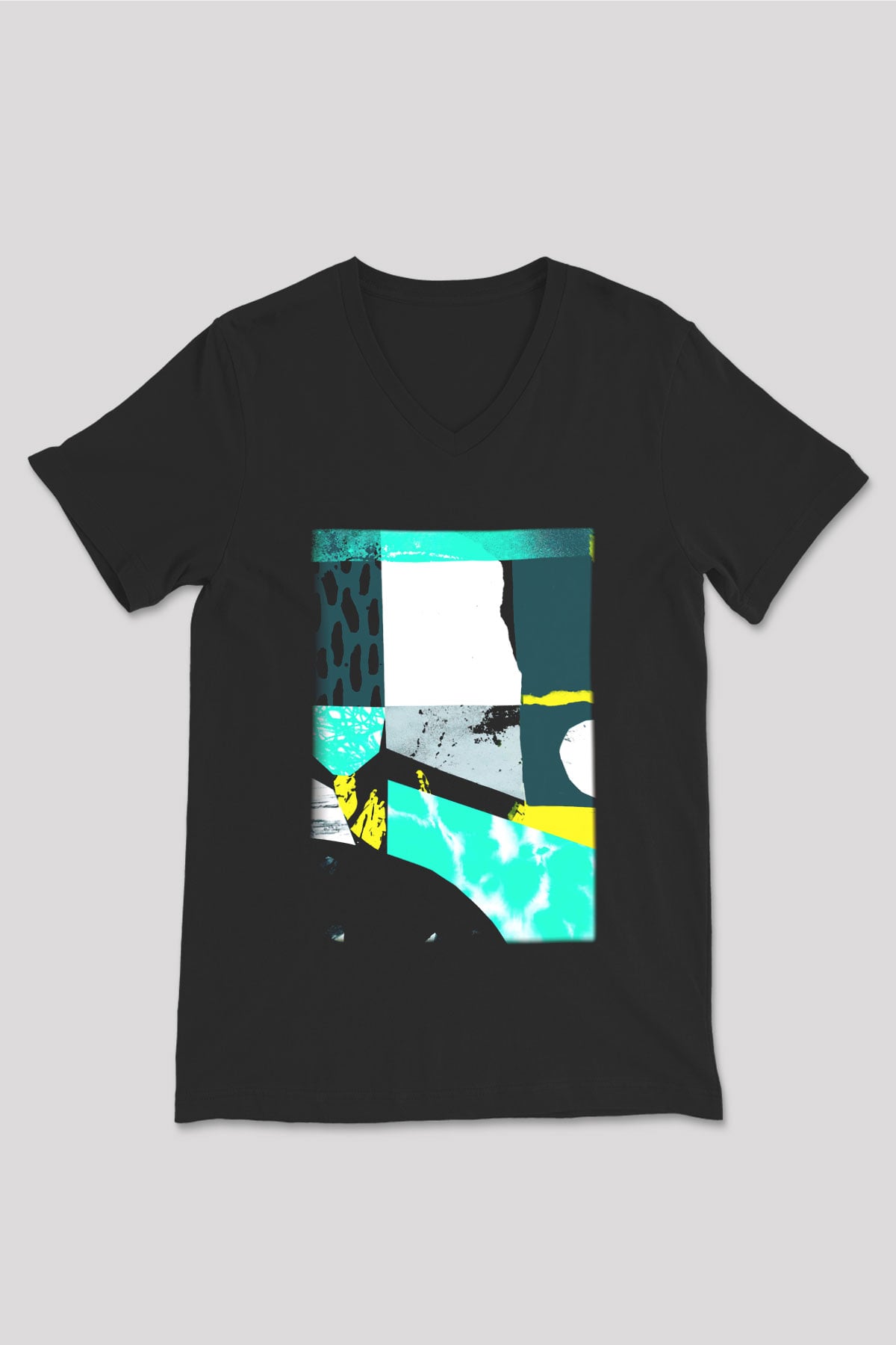 Kolaj Siyah Unisex V Yaka Tişört T-Shirt