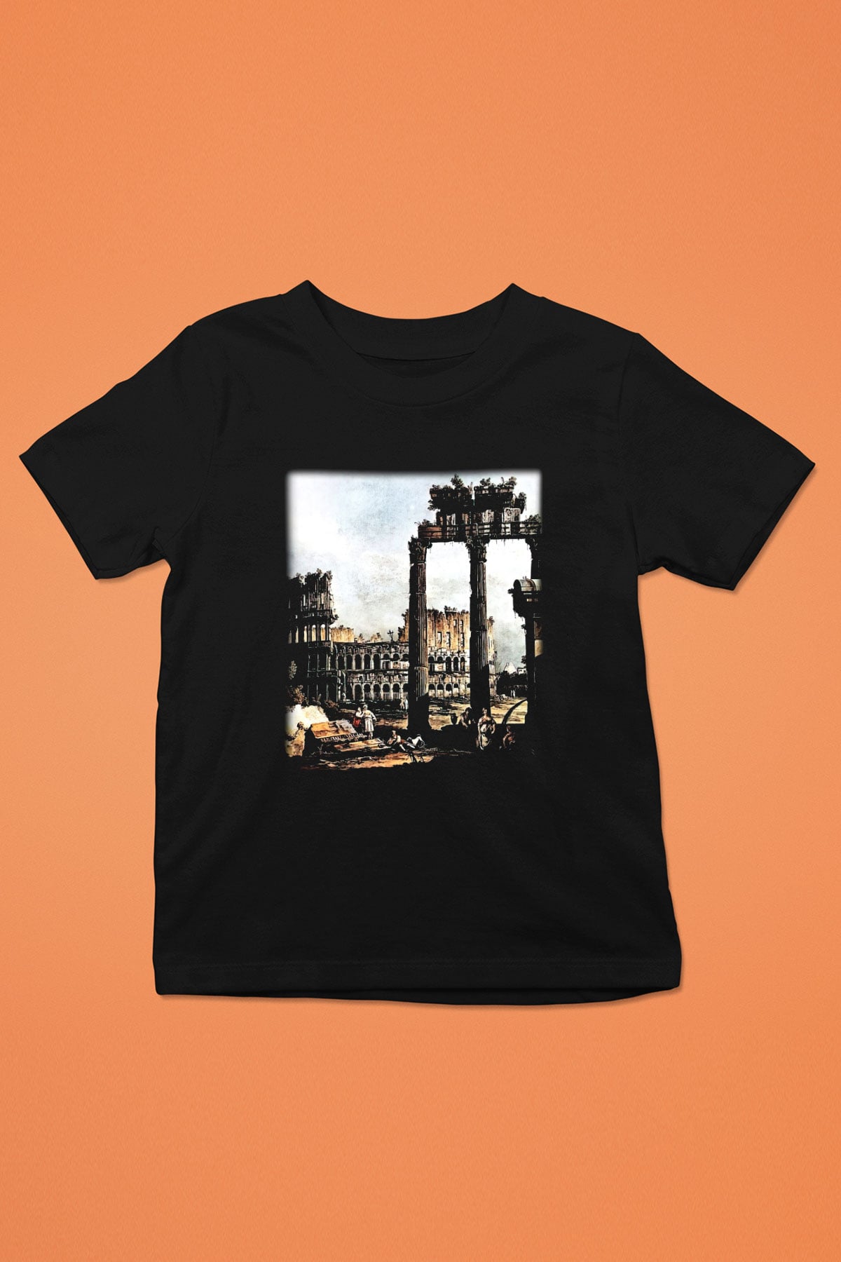 Kolezyum Baskılı Siyah Unisex Çocuk Tişört