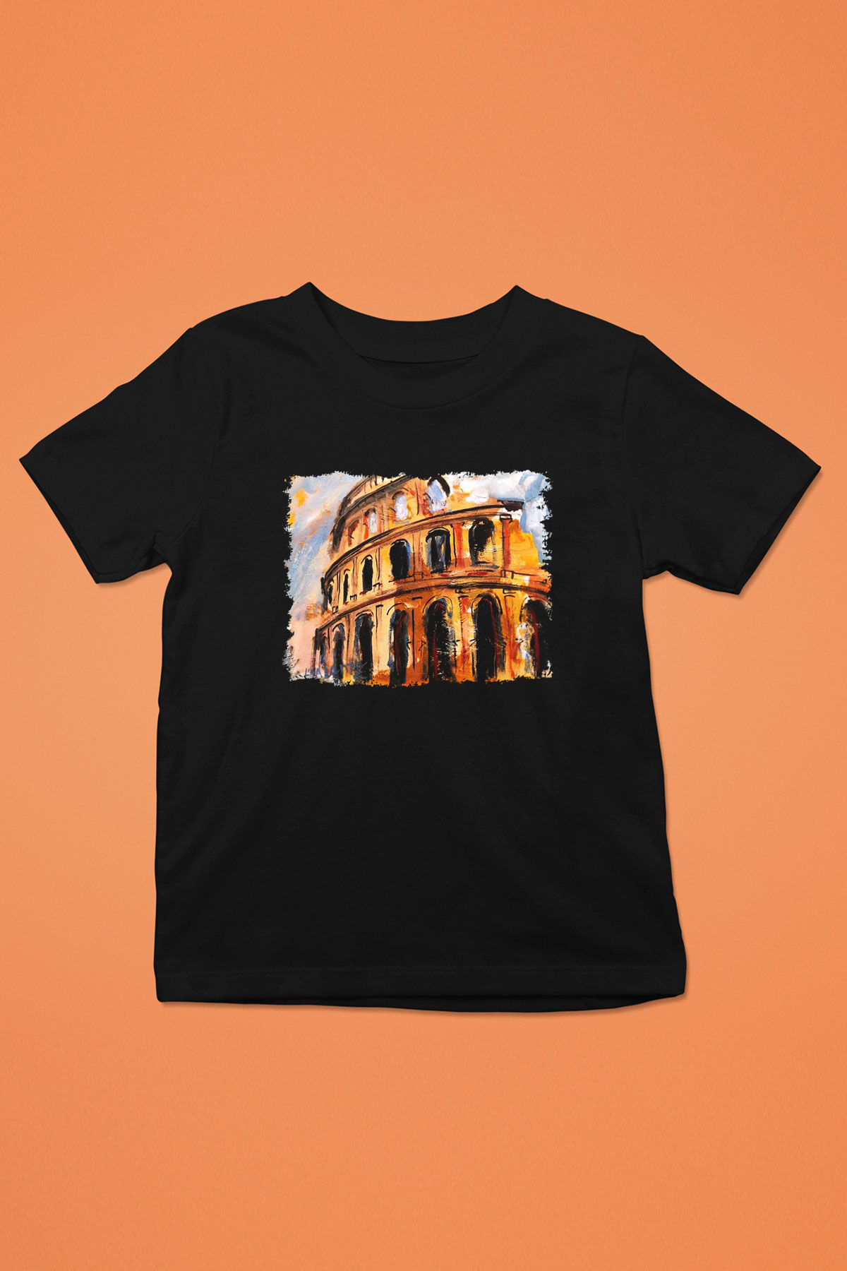 Kolezyum Baskılı Siyah Unisex Çocuk Tişört