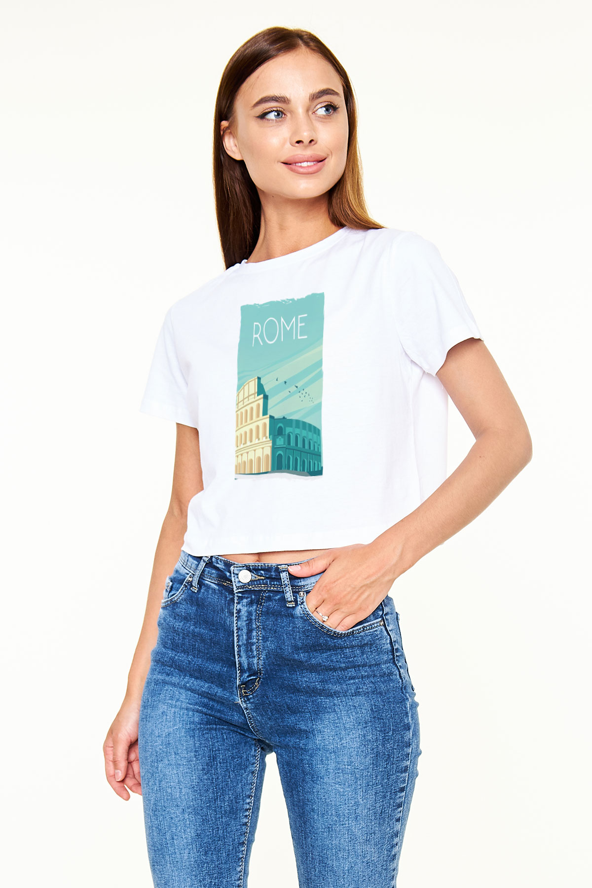 Kolezyum Beyaz  Crop Top Tişört