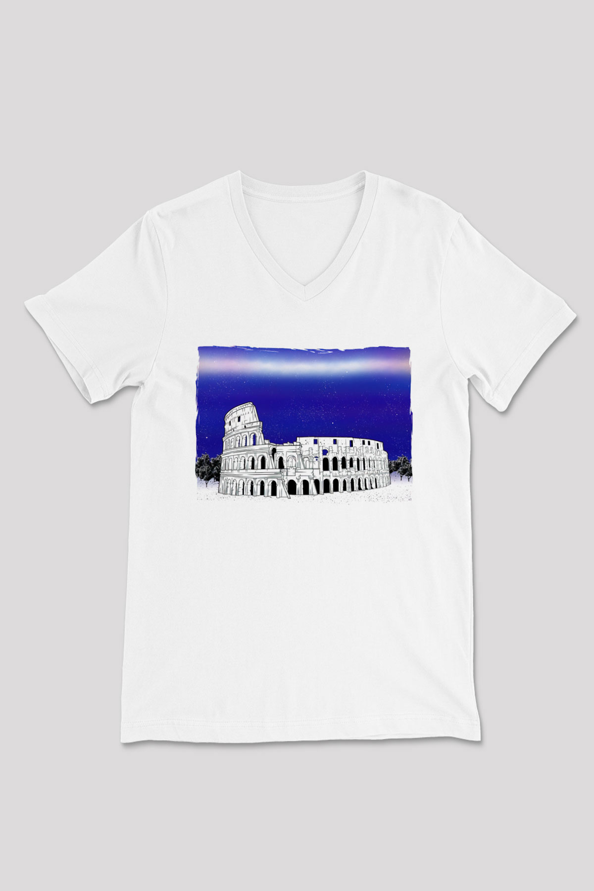Kolezyum Beyaz Unisex V Yaka Tişört