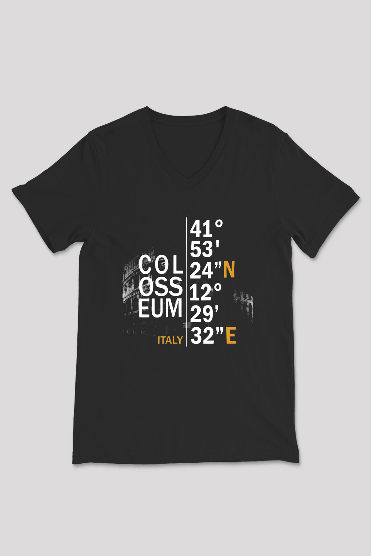 Kolezyum Siyah Unisex V Yaka Tişört