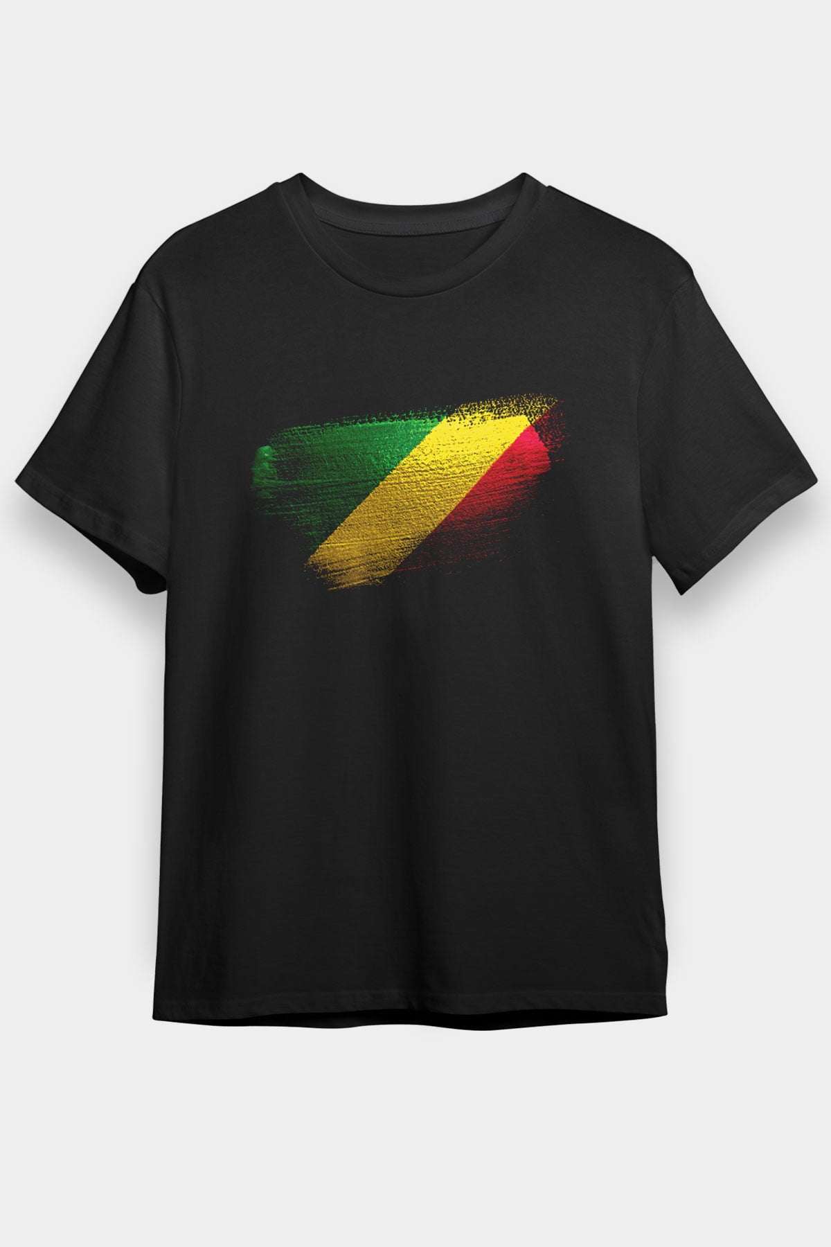 Kongo - Republic Congo Bayrağı Baskılı Unisex Siyah Tişört