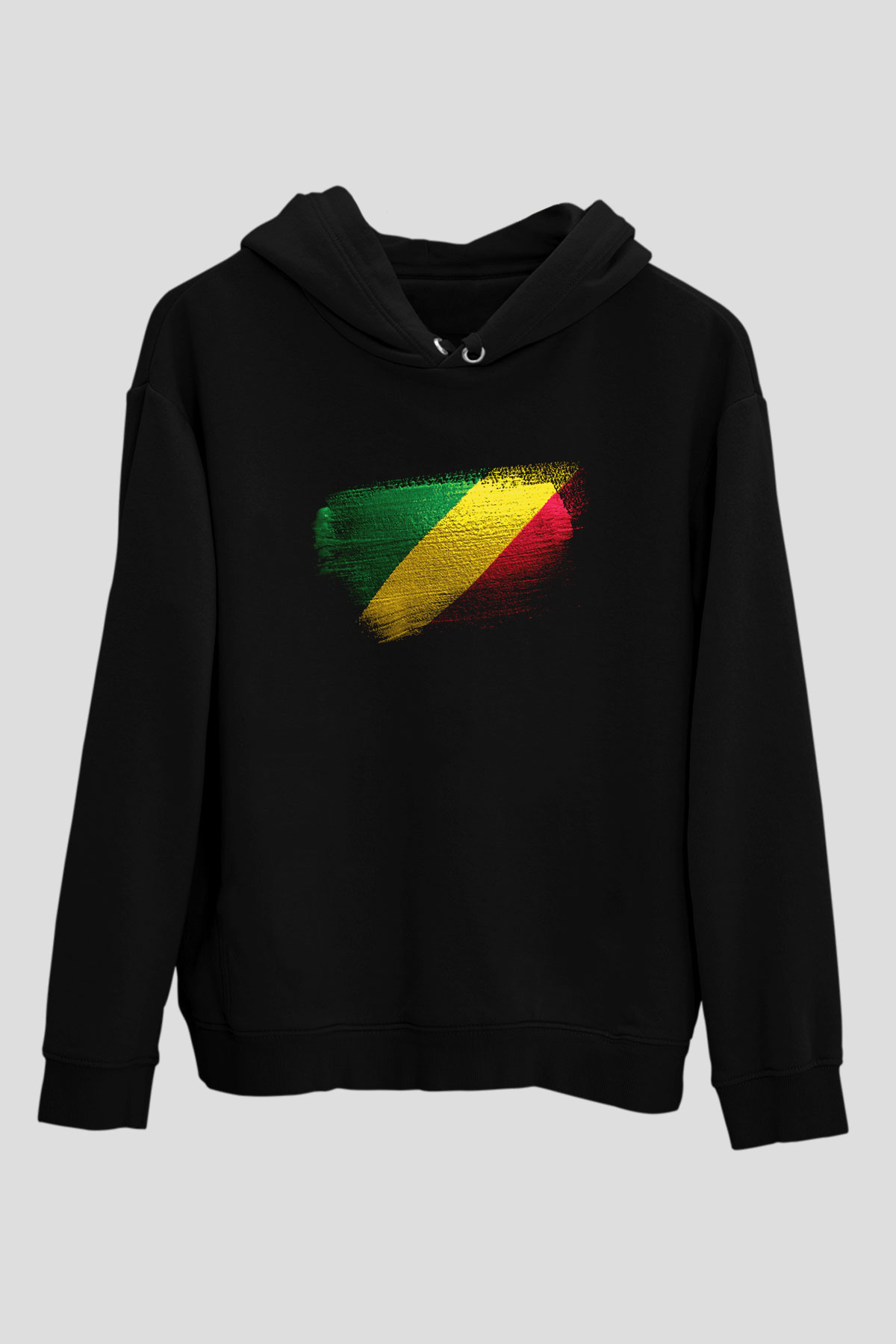 Kongo - Republic Congo Bayrağı Baskılı Unisex Siyah Kapüşonlu Sweatshirt