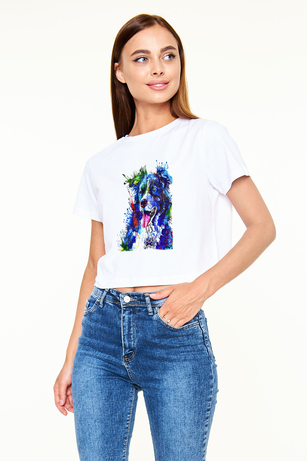 Köpek Beyaz Croptop Tişört