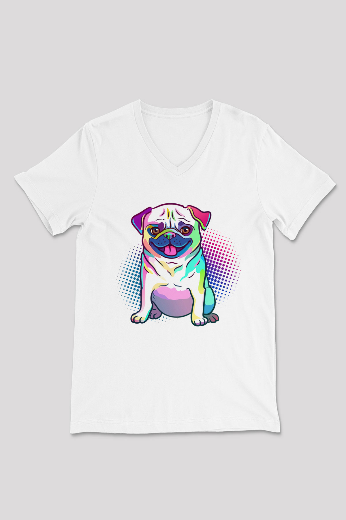 Köpek Beyaz Unisex V Yaka Tişört T-Shirt