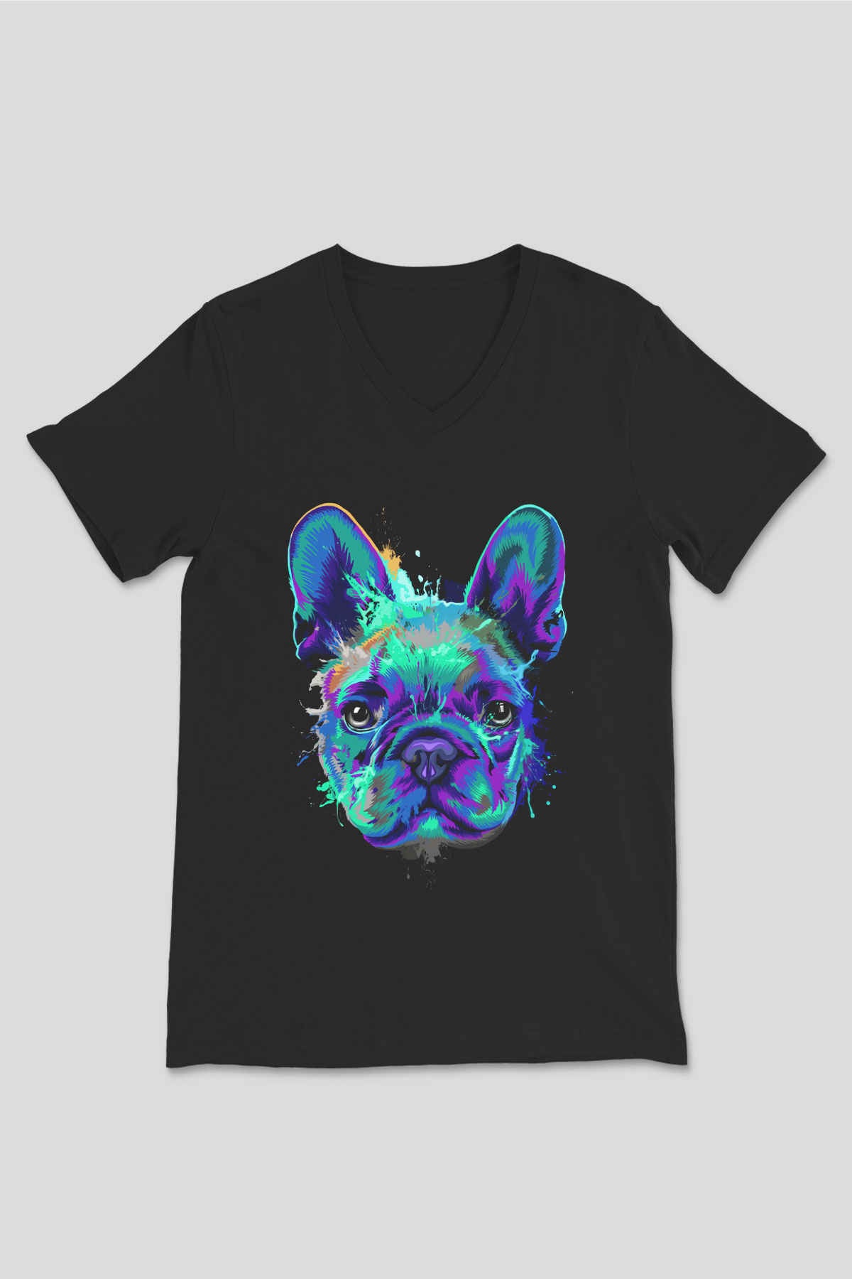Köpek Siyah Unisex V Yaka Tişört