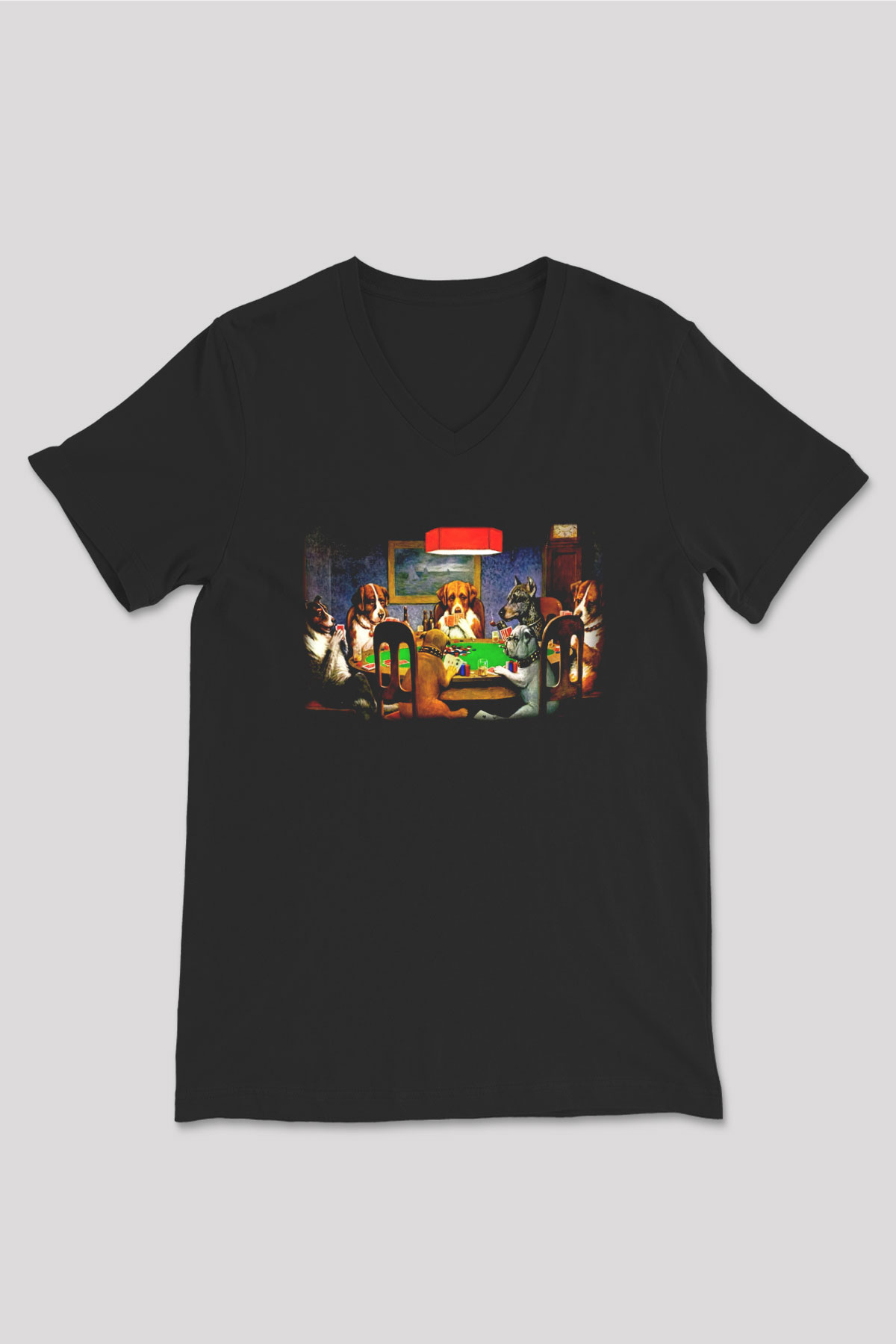 Köpek Siyah Unisex V Yaka Tişört T-Shirt