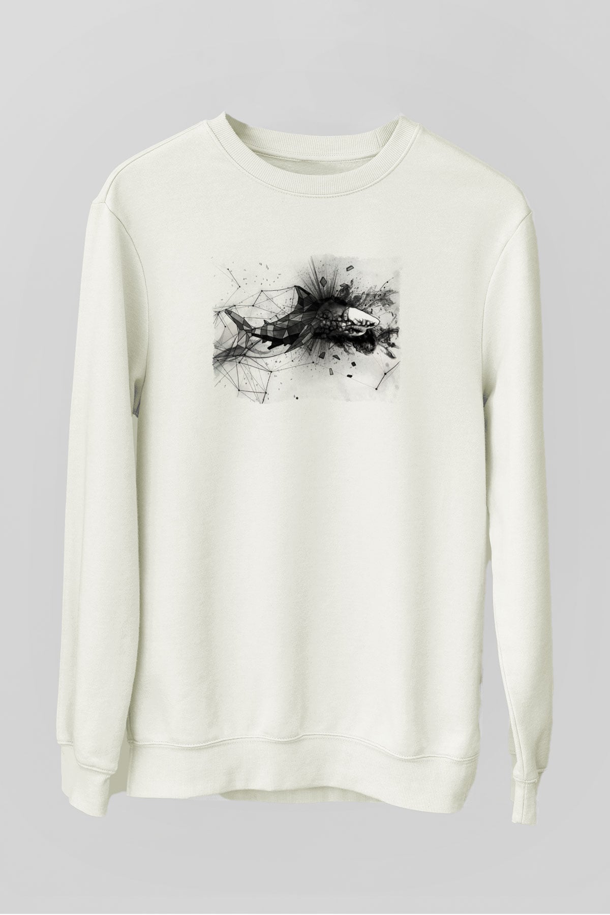 Köpekbalığı Beyaz Unisex Sweatshirt