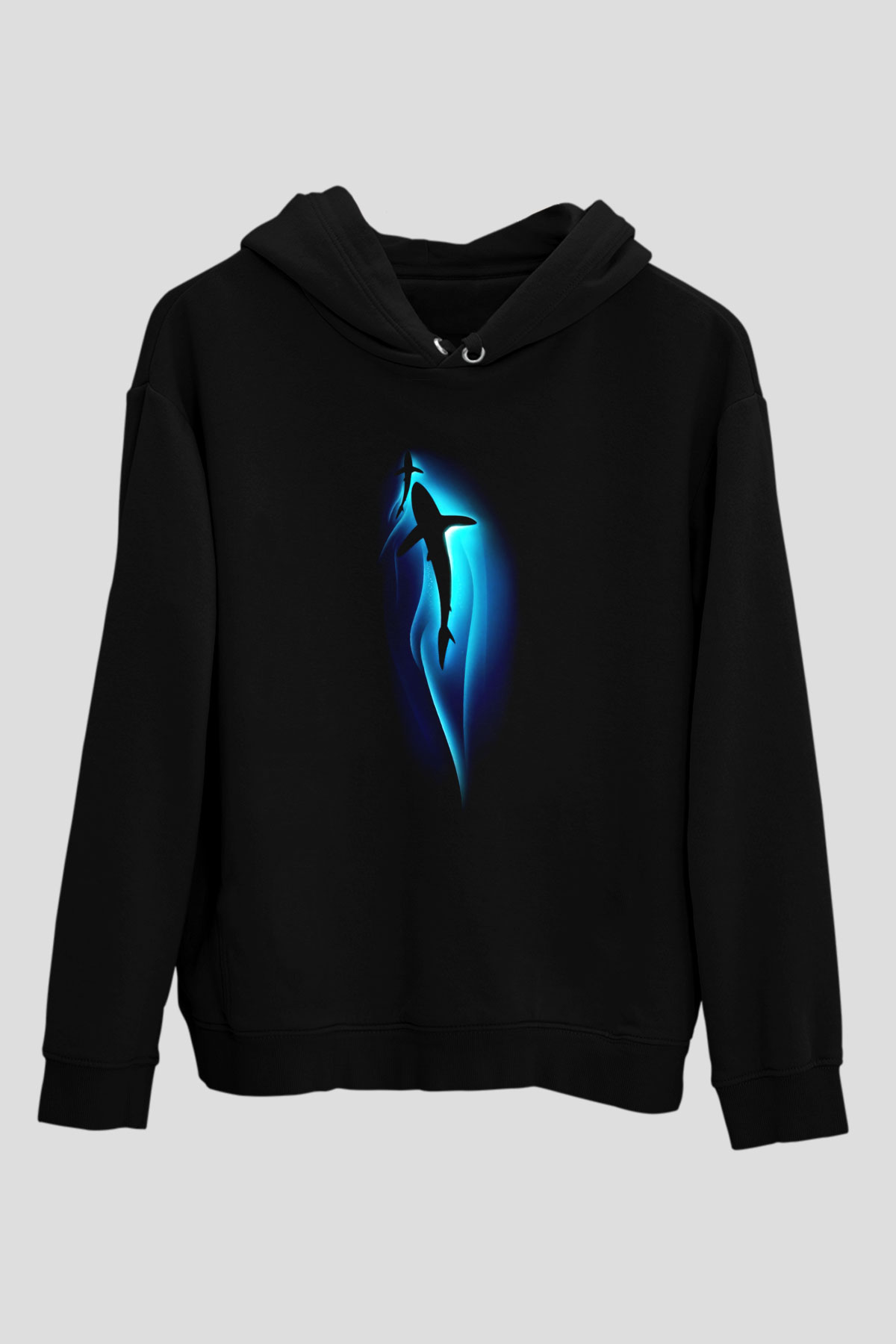 Köpekbalığı Siyah Unisex Hoodie