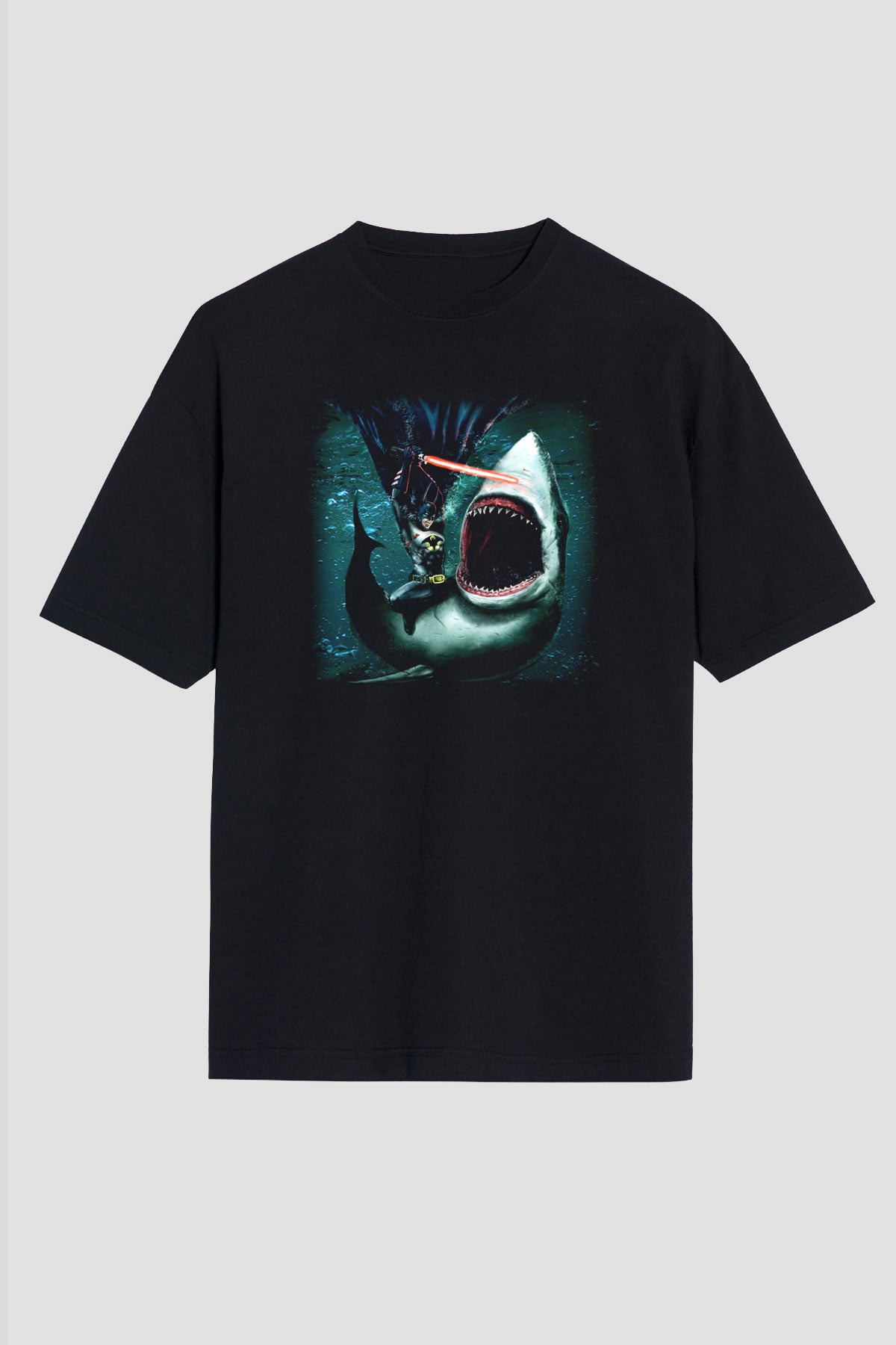 Köpekbalığı Siyah Unisex Oversize Tişört T-Shirt