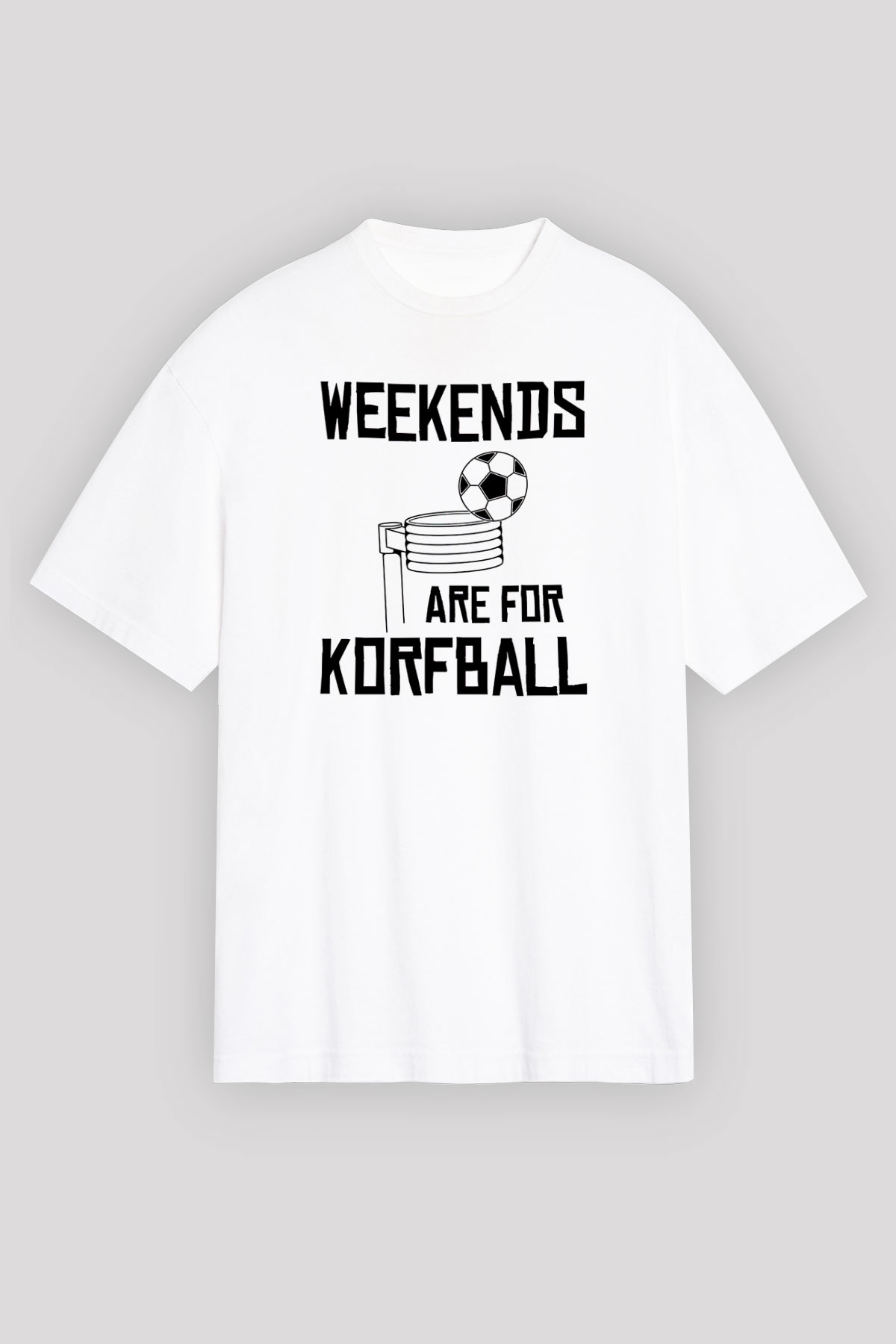 Korfbol Baskılı Unisex Beyaz Oversize Tişört - Tshirt