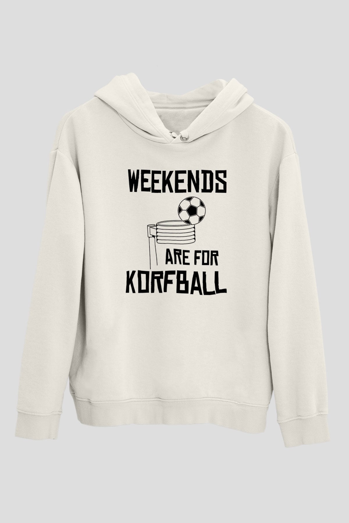 Korfbol Baskılı Unisex Ekru Hoodie