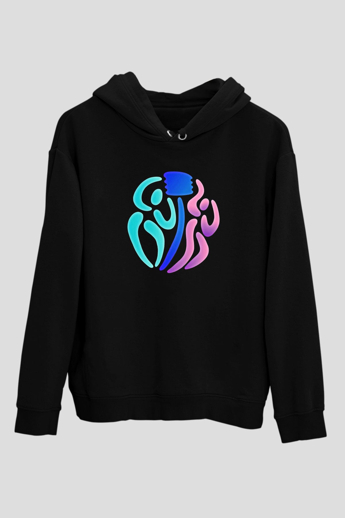 Korfbol Baskılı Unisex Siyah Hoodie