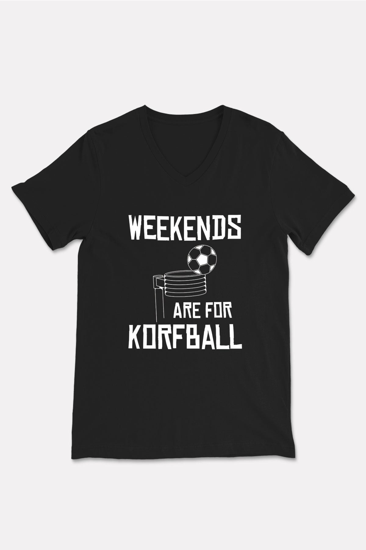 Korfbol Baskılı Unisex Siyah V Yaka Tişört