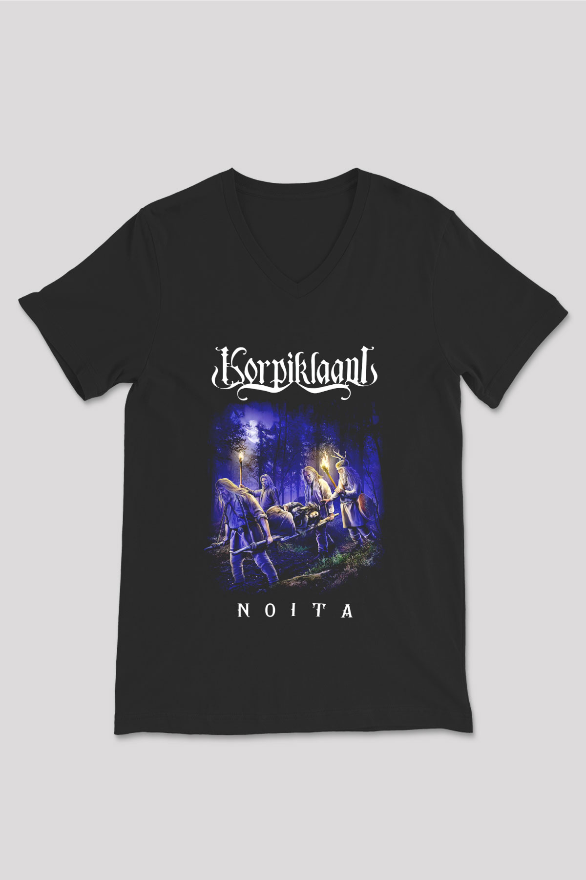 Korpiklaani Siyah Unisex V Yaka Tişört T-Shirt