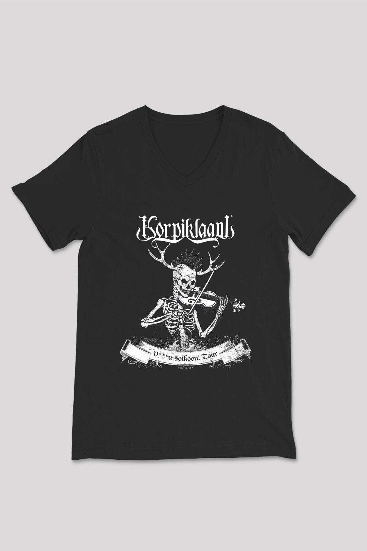 Korpiklaani Siyah Unisex V Yaka Tişört T-Shirt