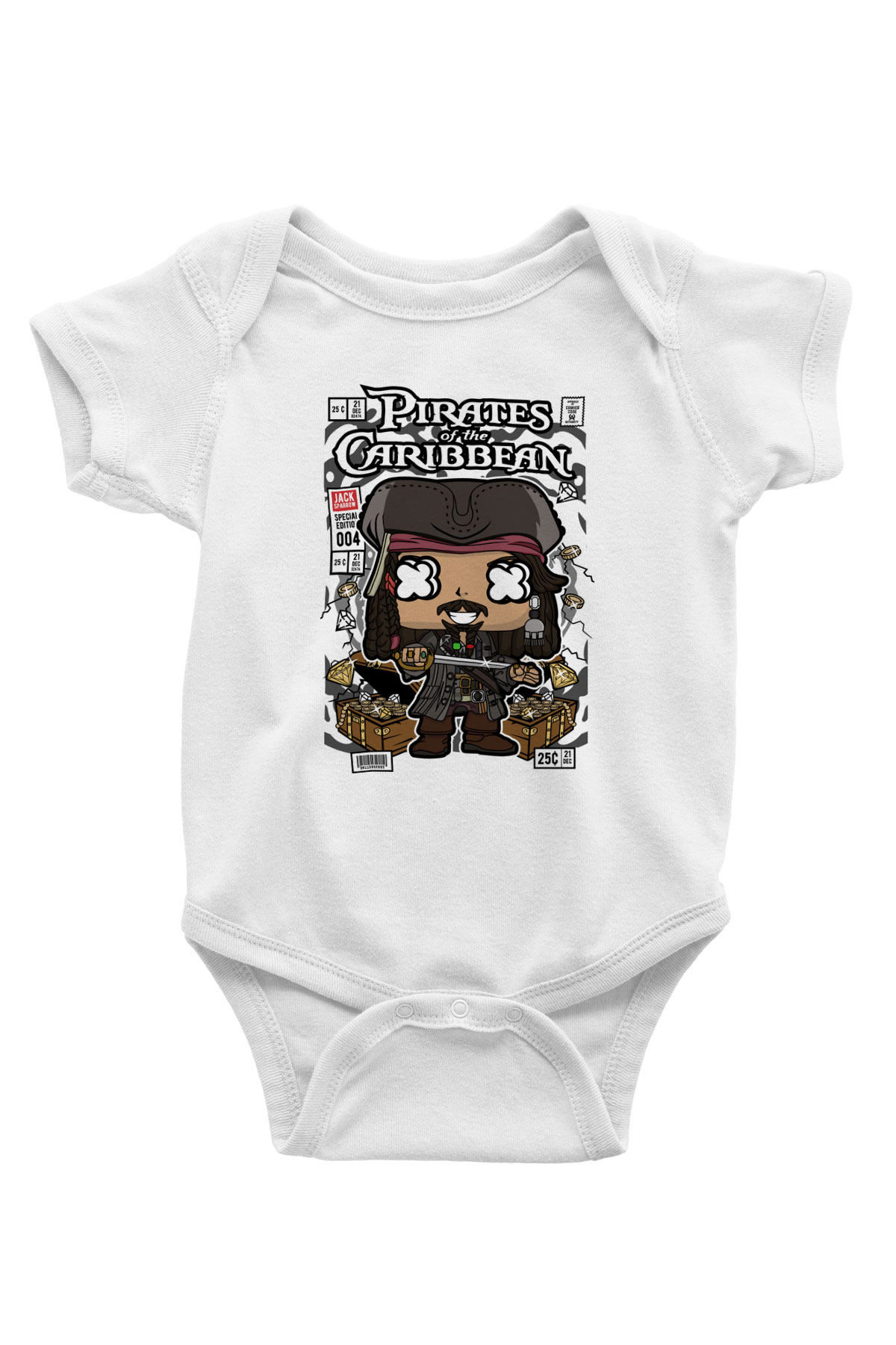 Korsan Jack Baskılı Unisex Beyaz Bebek Body - Zıbın