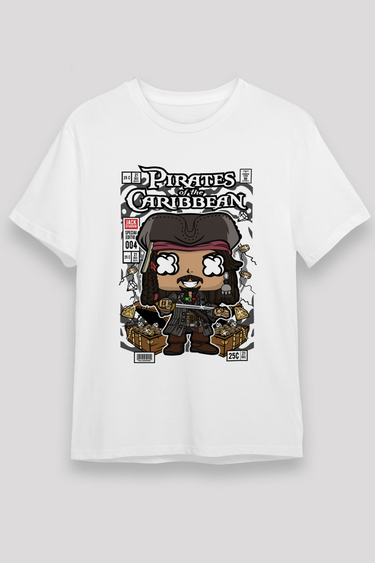 Korsan Jack Baskılı Unisex Beyaz Tişört
