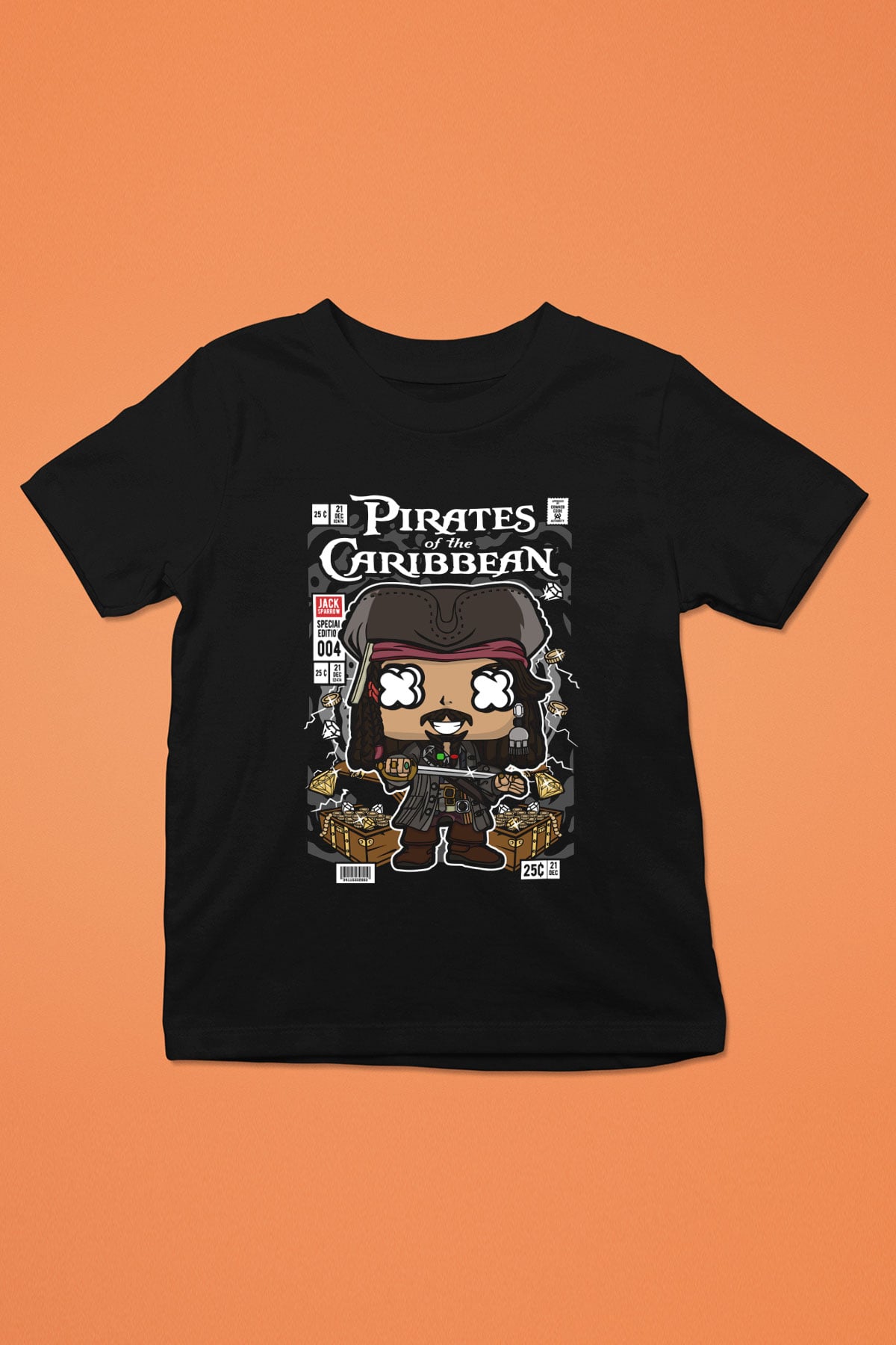 Korsan Jack Baskılı Unisex Siyah Çocuk Tişört