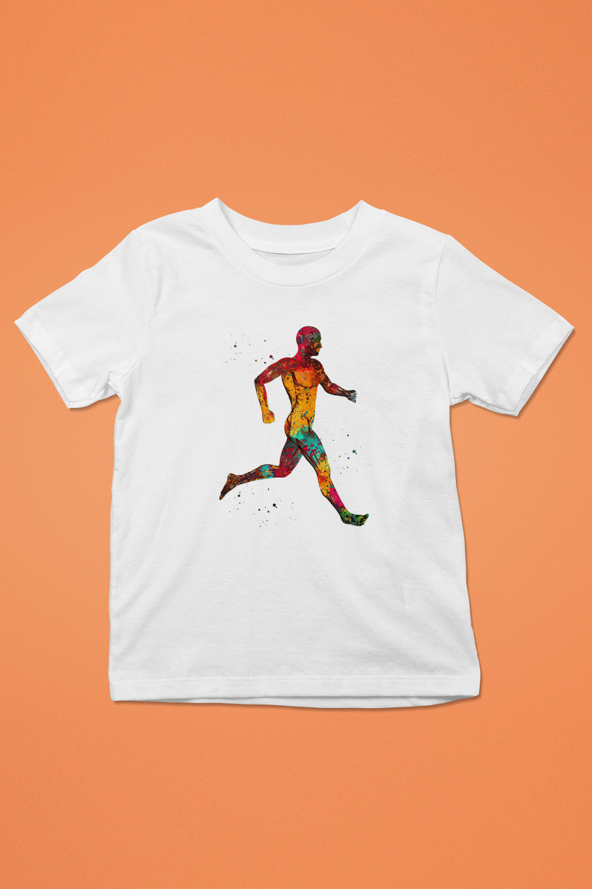 Koşan Kaslı Adam Baskılı Unisex Beyaz Çocuk Tişörtü - Tshirt