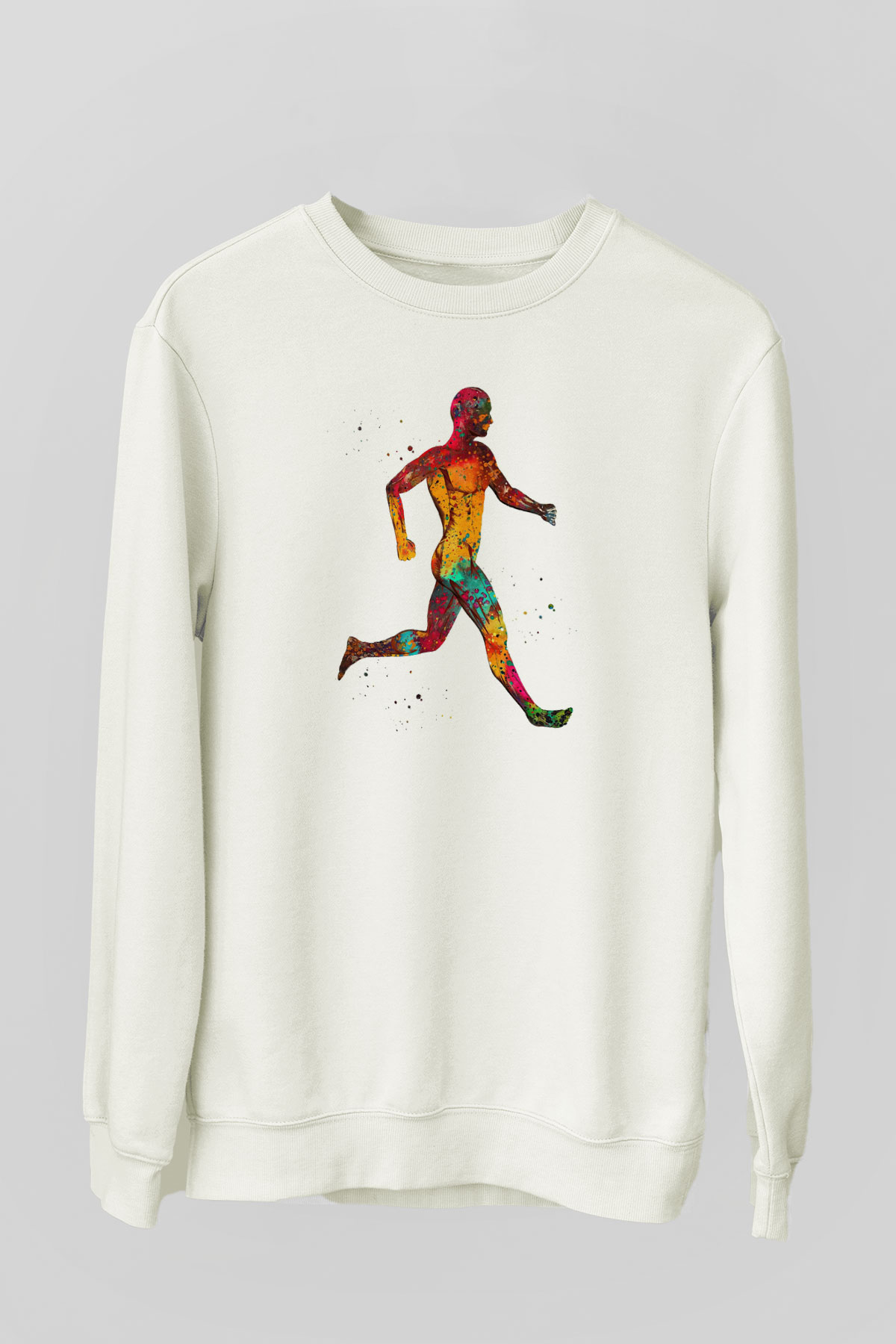 Koşan Kaslı Adam Baskılı Unisex Ekru Sweatshirt