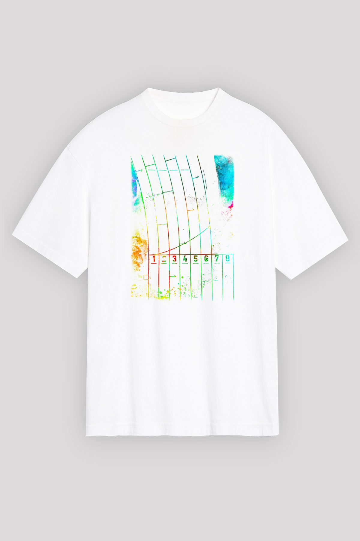 Koşu Baskılı Unisex Beyaz Oversize Tişört - Tshirt