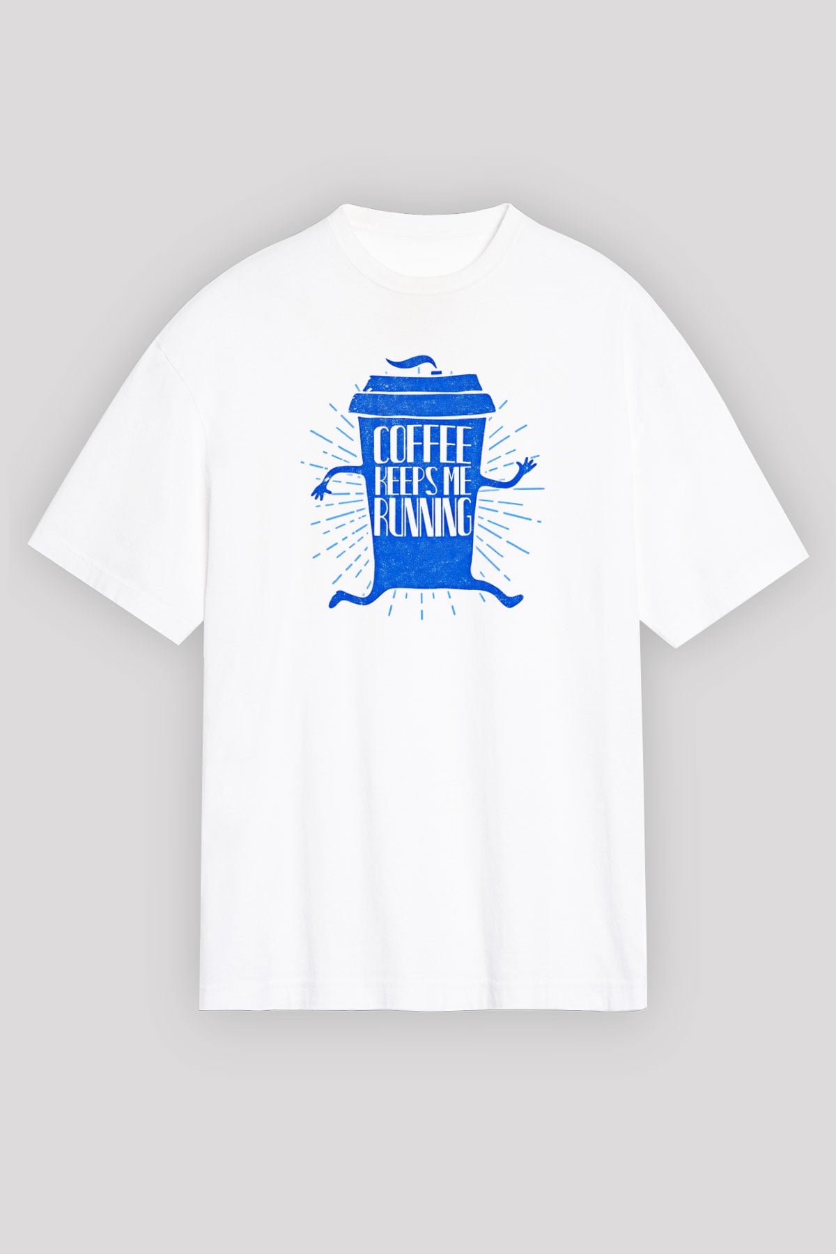 Koşu Baskılı Unisex Beyaz Oversize Tişört - Tshirt