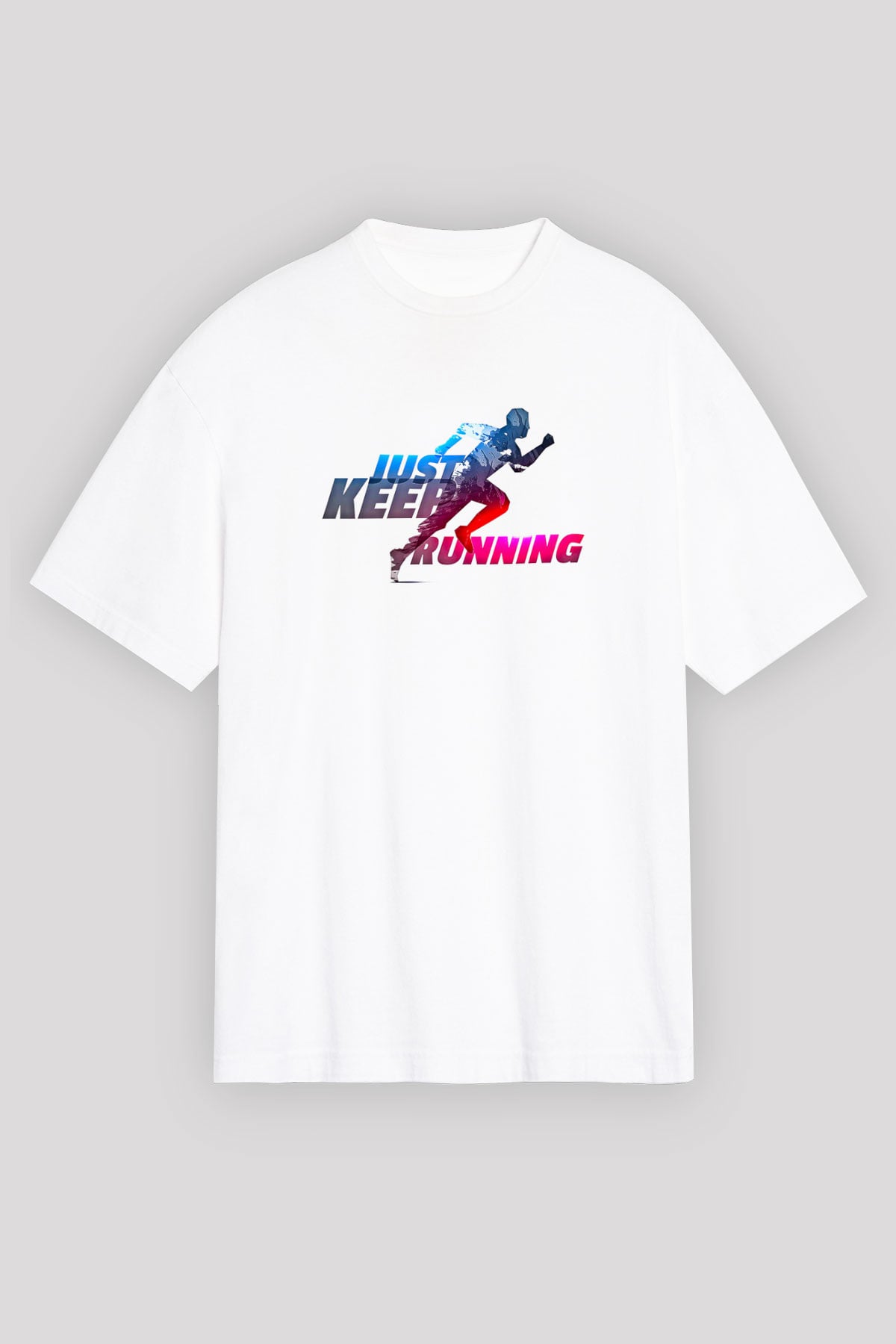 Koşu Baskılı Unisex Beyaz Oversize Tişört - Tshirt