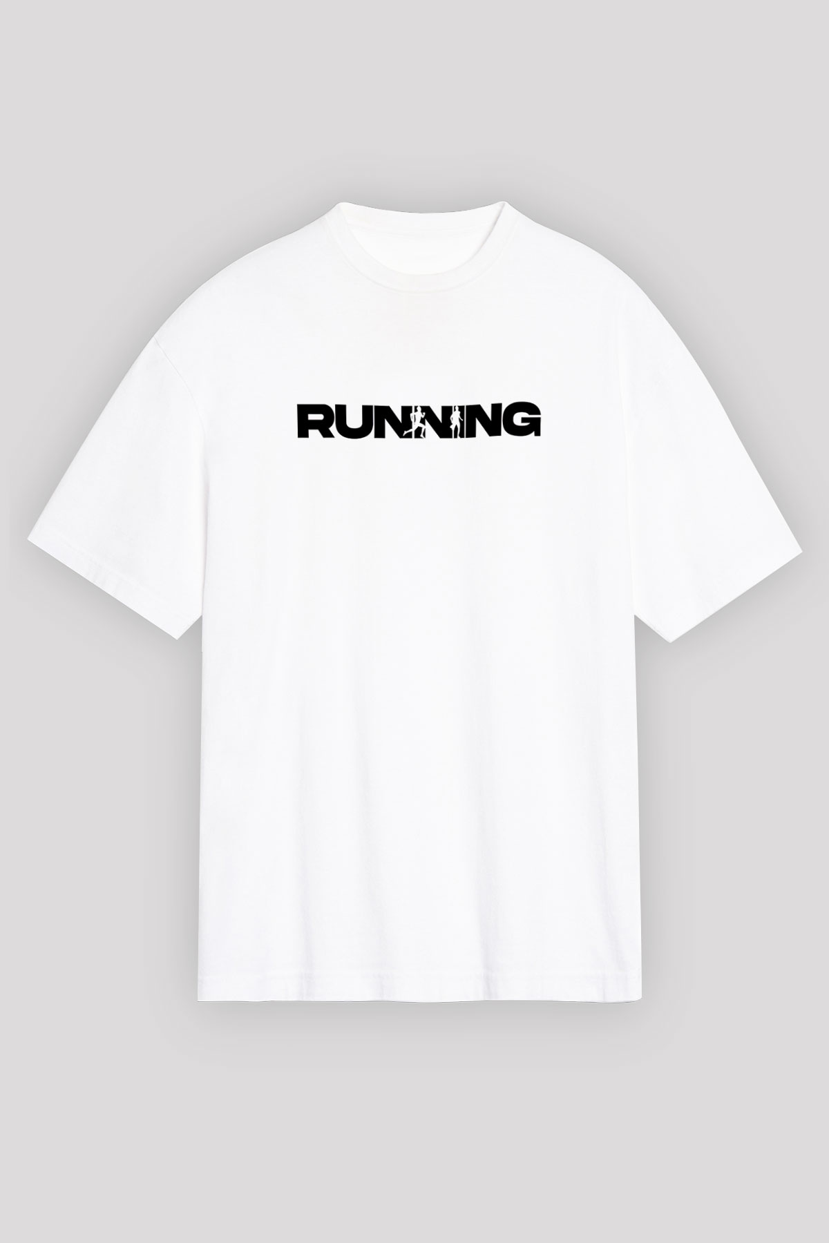 Koşu Baskılı Unisex Beyaz Oversize Tişört - Tshirt