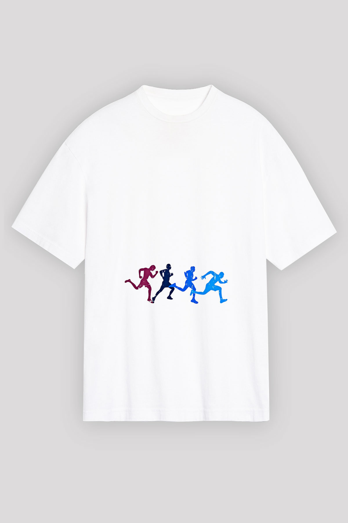 Koşu Baskılı Unisex Beyaz Oversize Tişört - Tshirt