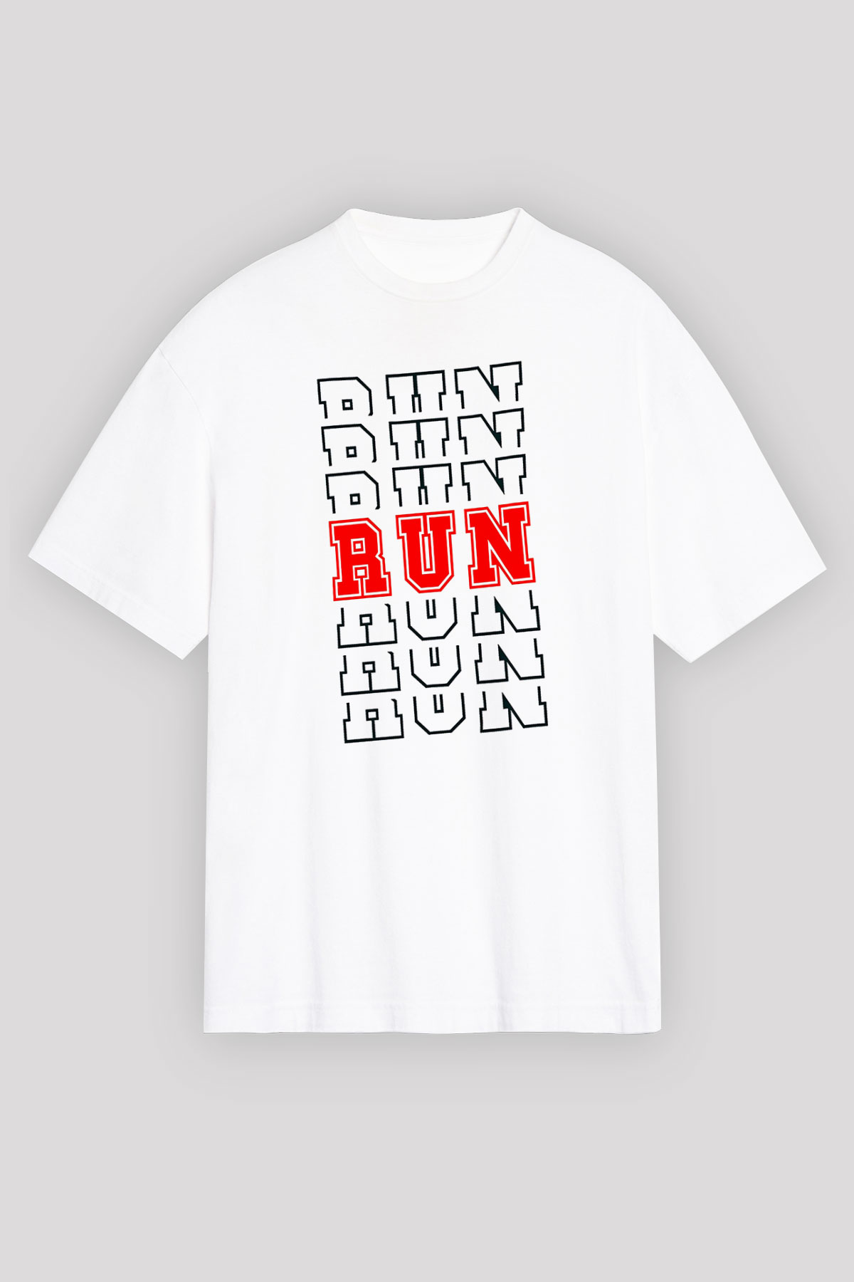 Koşu Baskılı Unisex Beyaz Oversize Tişört - Tshirt