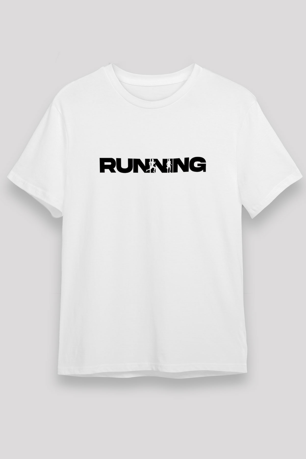 Koşu Baskılı Unisex Beyaz Tişört - Tshirt
