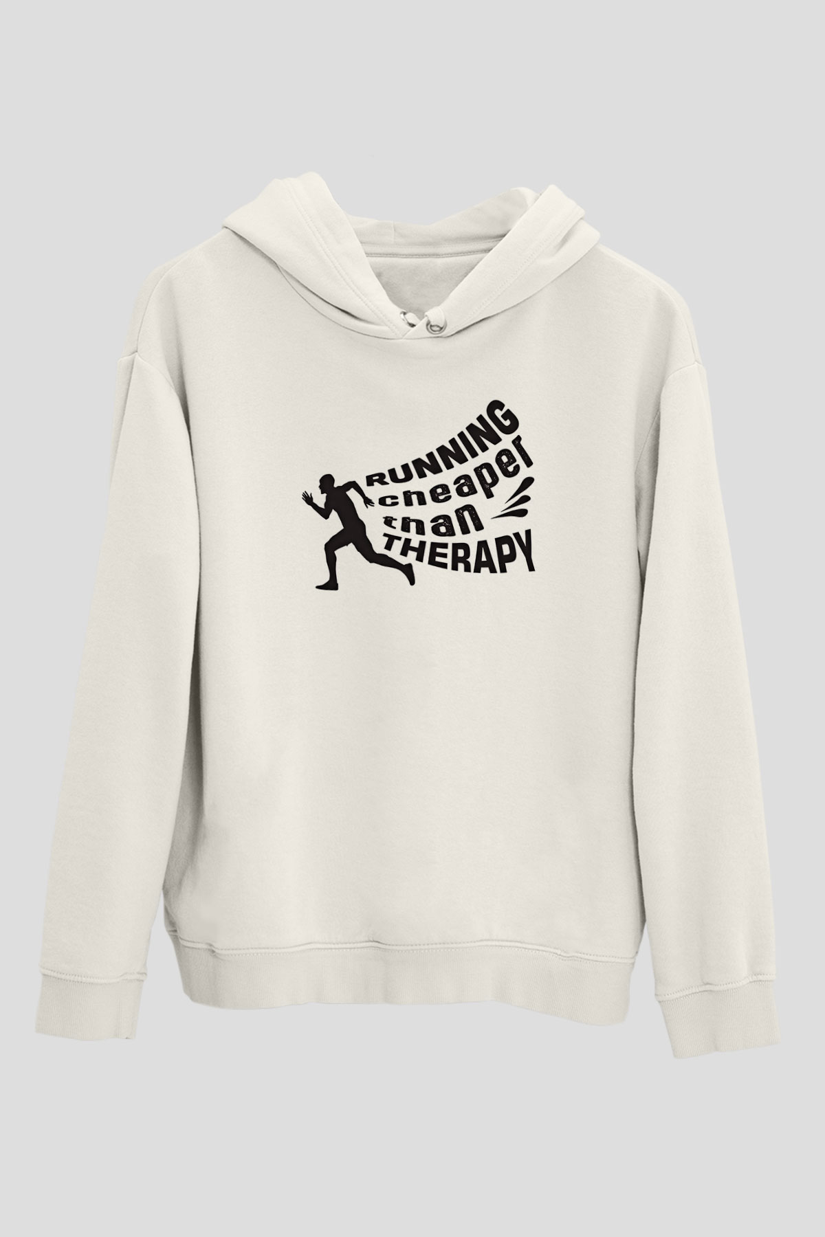 Koşu Baskılı Unisex Ekru Hoodie