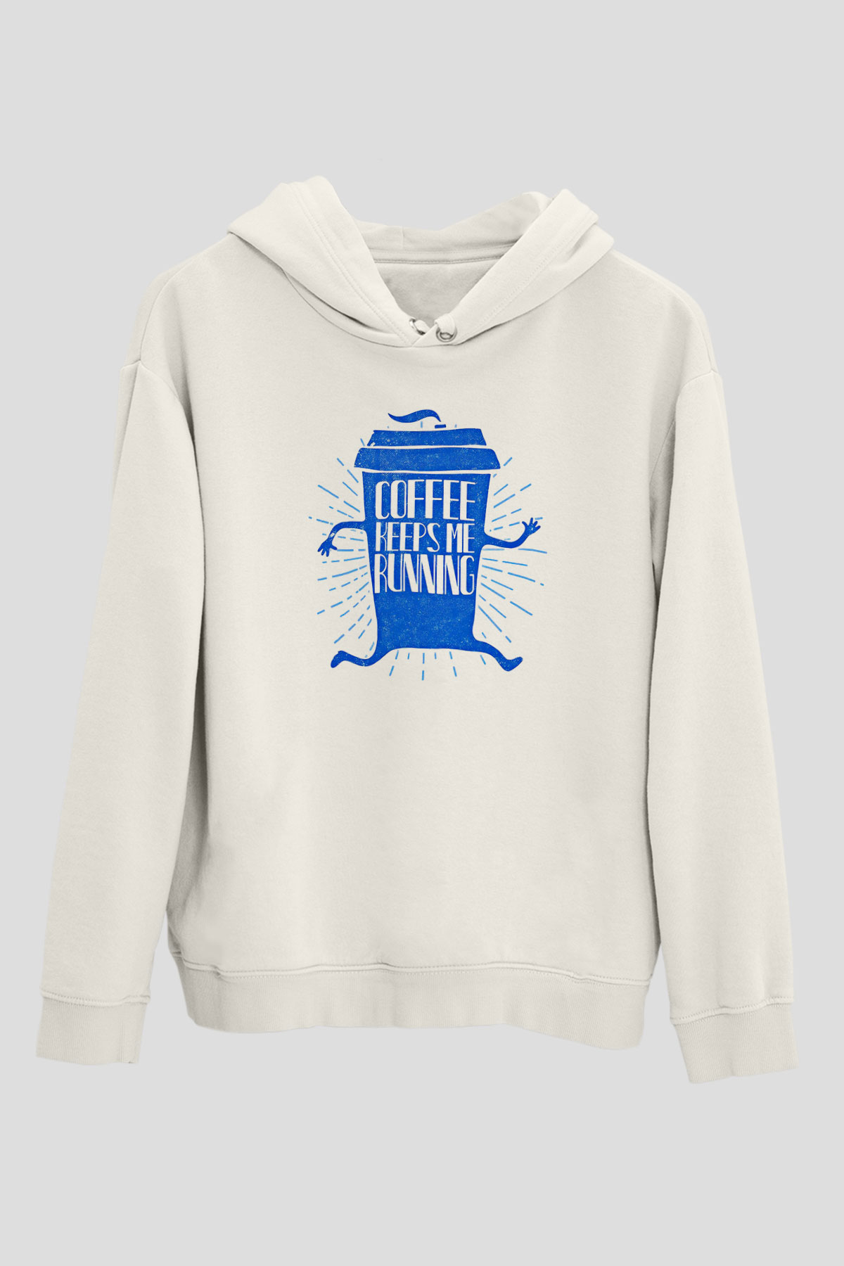 Koşu Baskılı Unisex Ekru Hoodie