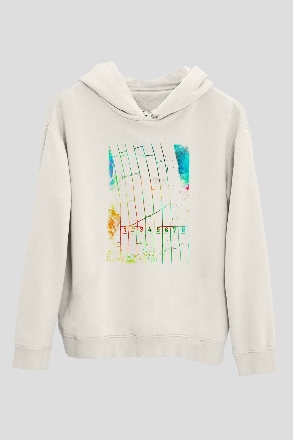 Koşu Baskılı Unisex Ekru Hoodie