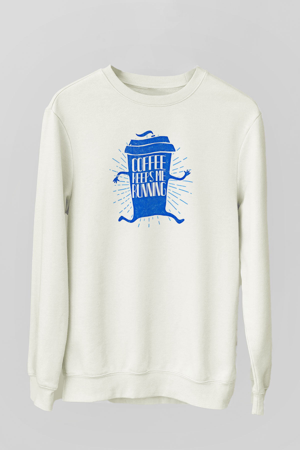 Koşu Baskılı Unisex Ekru Sweatshirt