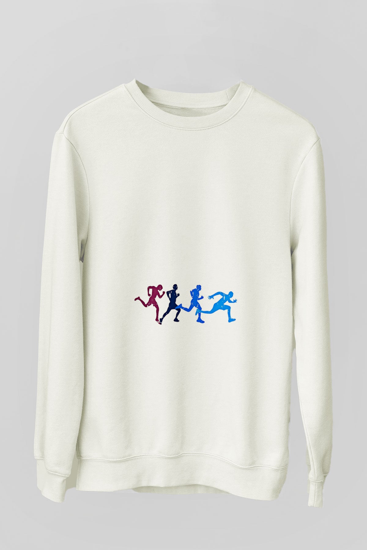 Koşu Baskılı Unisex Ekru Sweatshirt