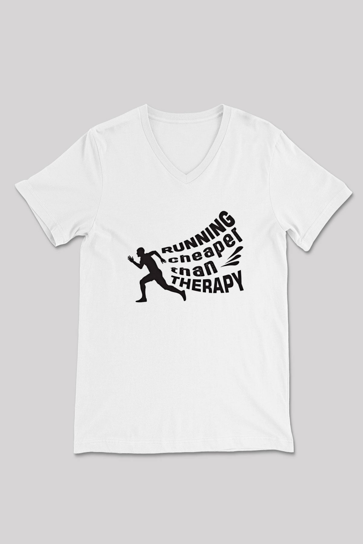 Koşu Baskılı Unisex V Yaka Tişört - Tshirt