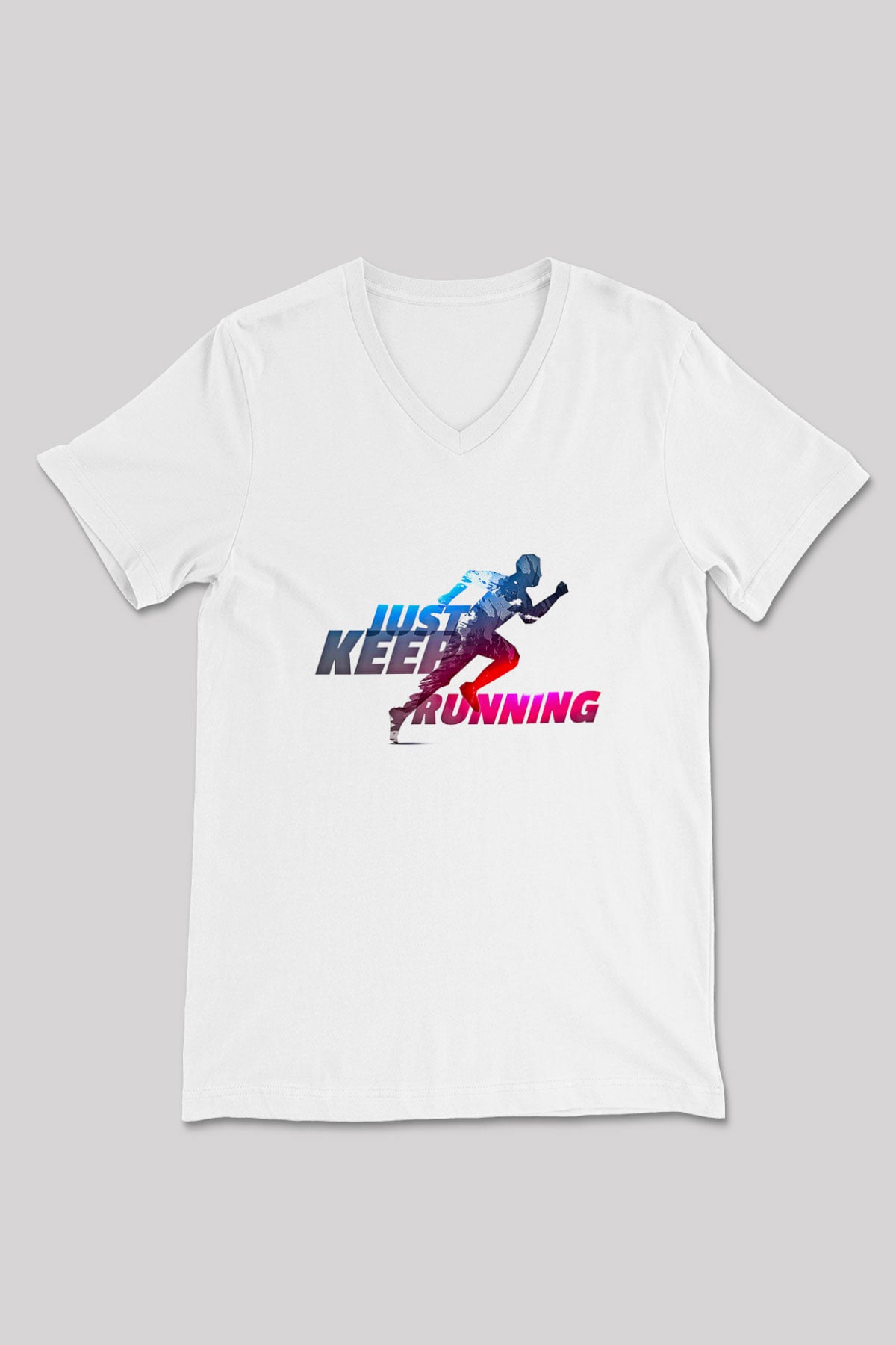 Koşu Baskılı Unisex V Yaka Tişört - Tshirt