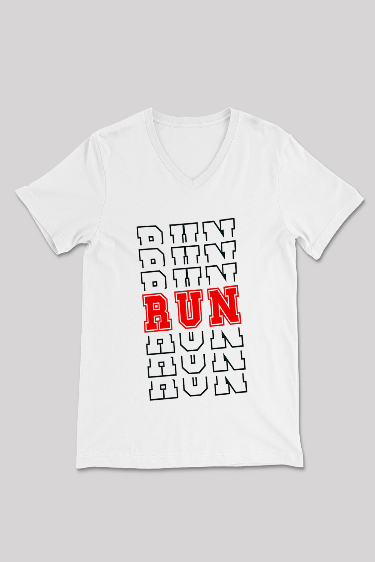 Koşu Baskılı Unisex V Yaka Tişört - Tshirt
