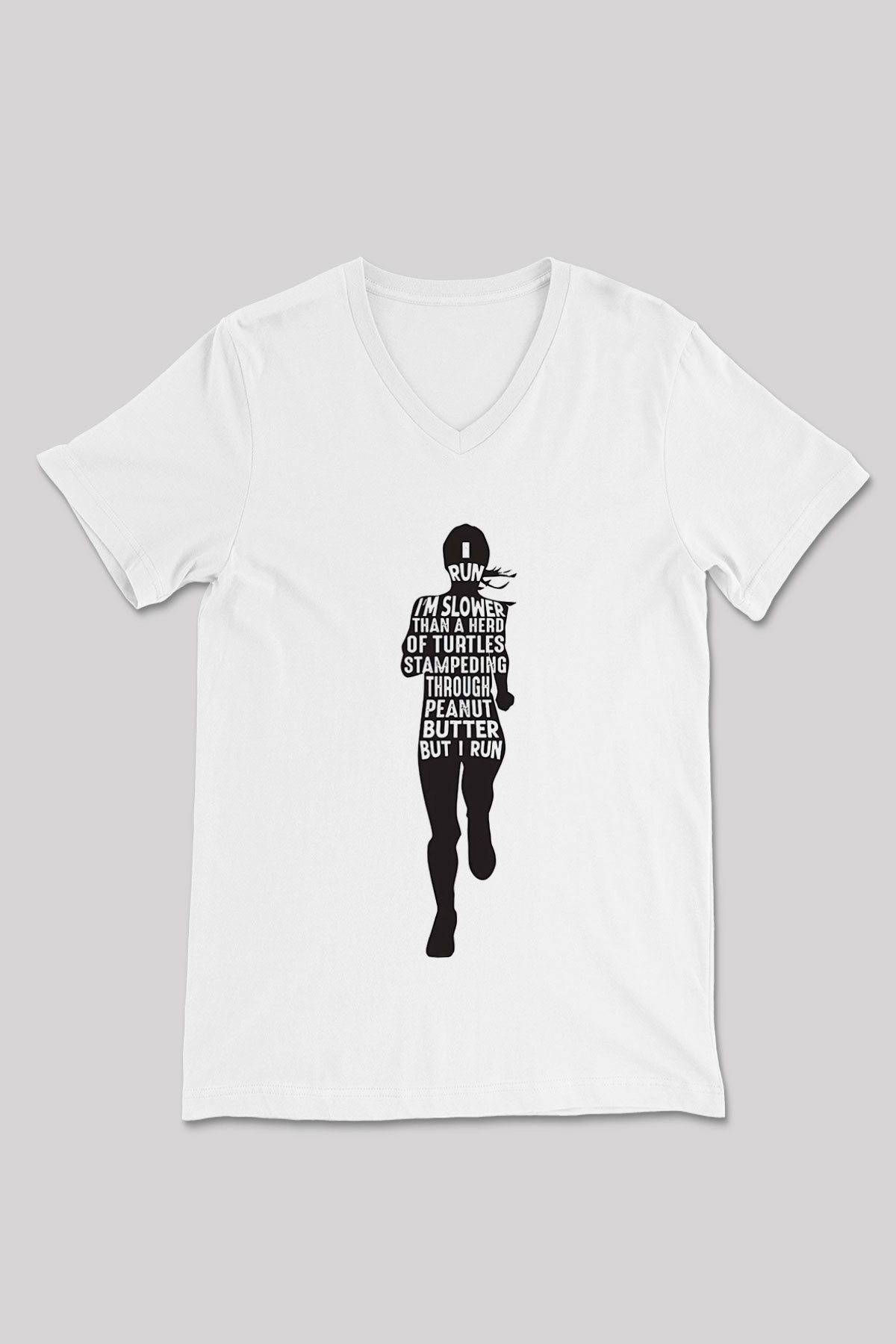 Koşu Baskılı Unisex V Yaka Tişört - Tshirt