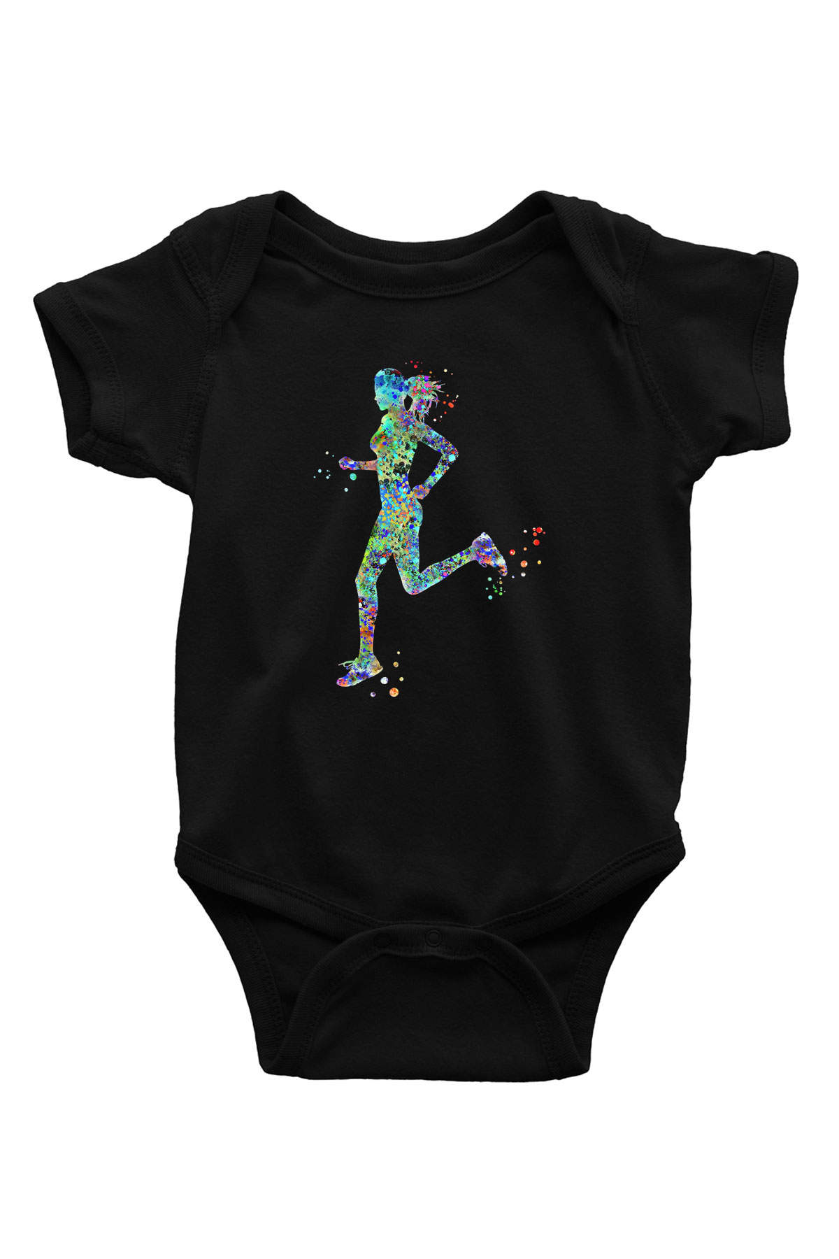 Koşu - Running Baskılı Unisex Siyah Bebek Body - Zıbın