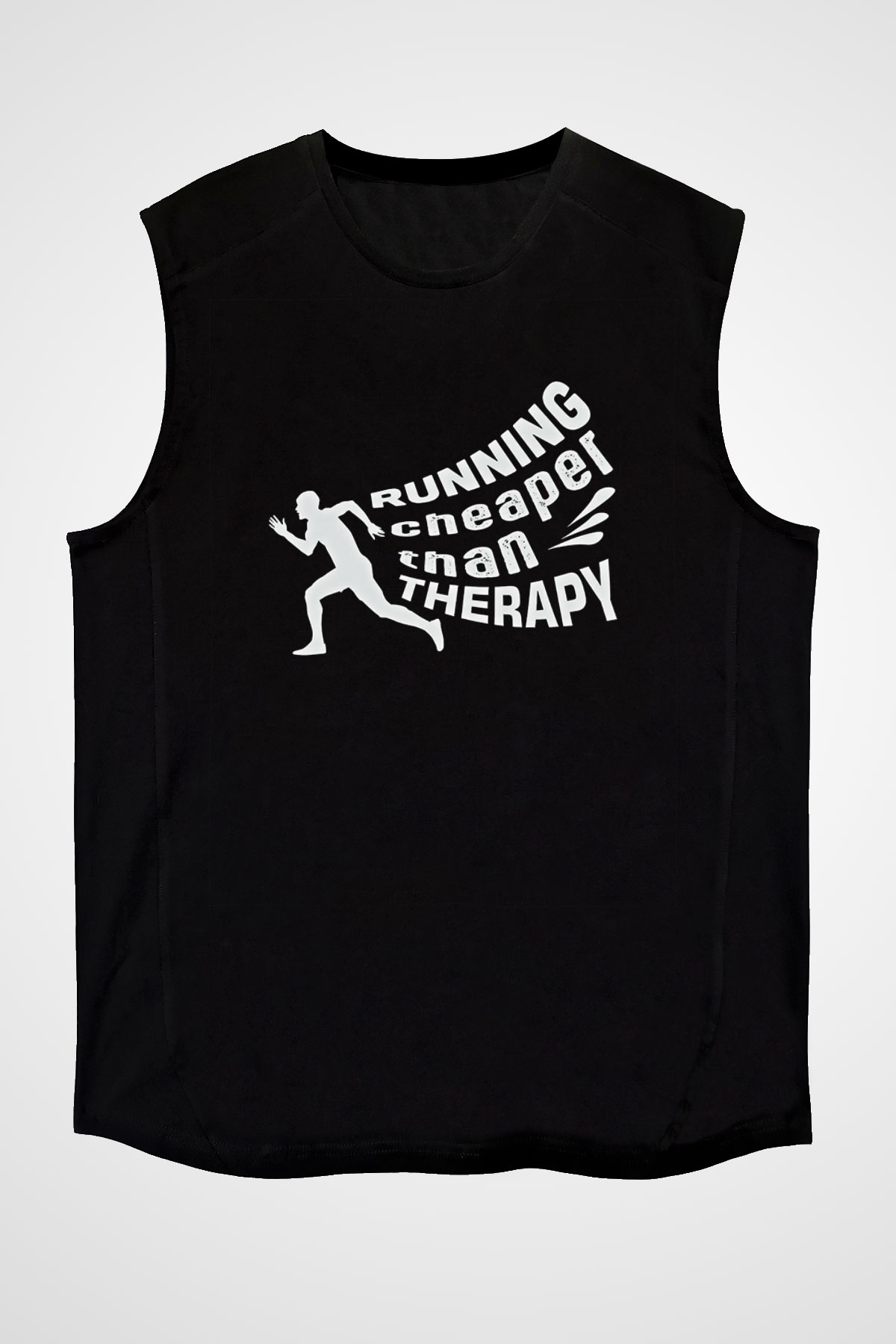 Koşu - Running Baskılı Unisex Siyah Kolsuz Tişört