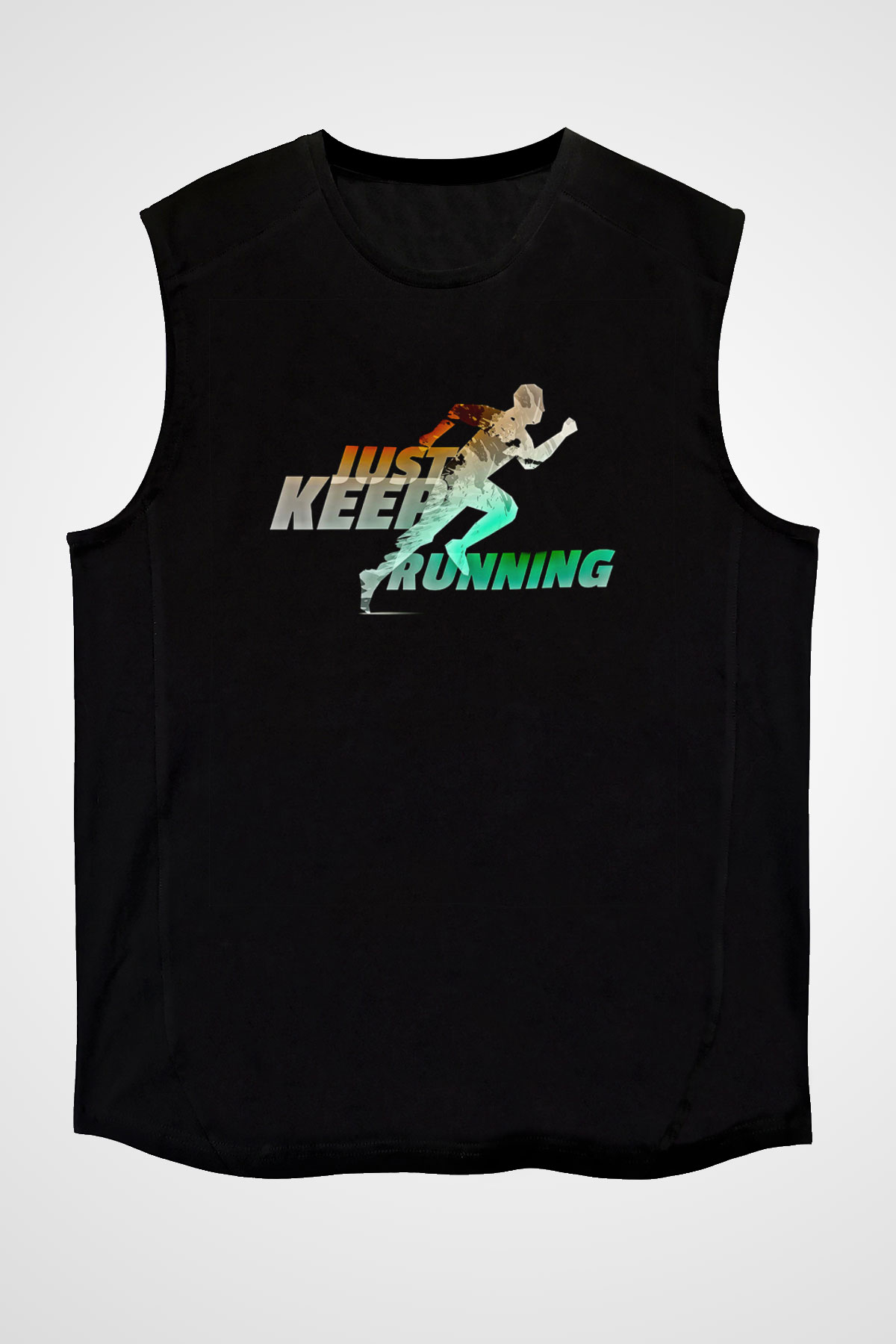 Koşu - Running Baskılı Unisex Siyah Kolsuz Tişört