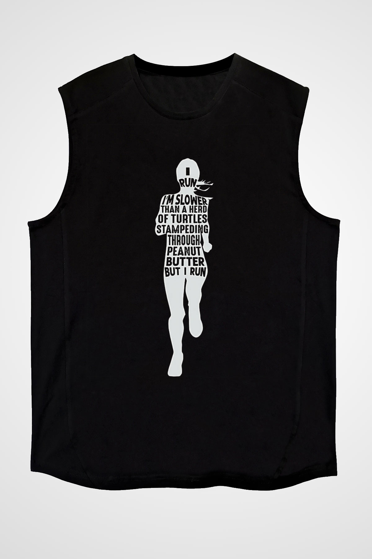 Koşu - Running Baskılı Unisex Siyah Kolsuz Tişört