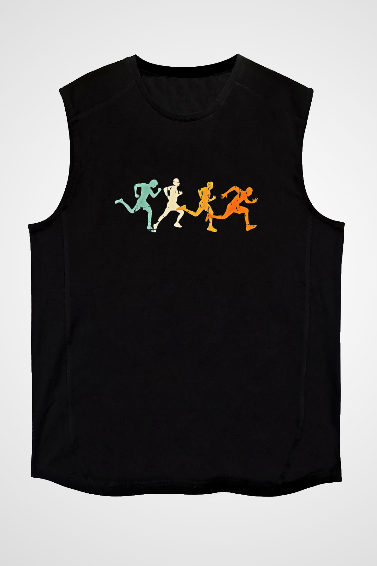 Koşu - Running Baskılı Unisex Siyah Kolsuz Tişört