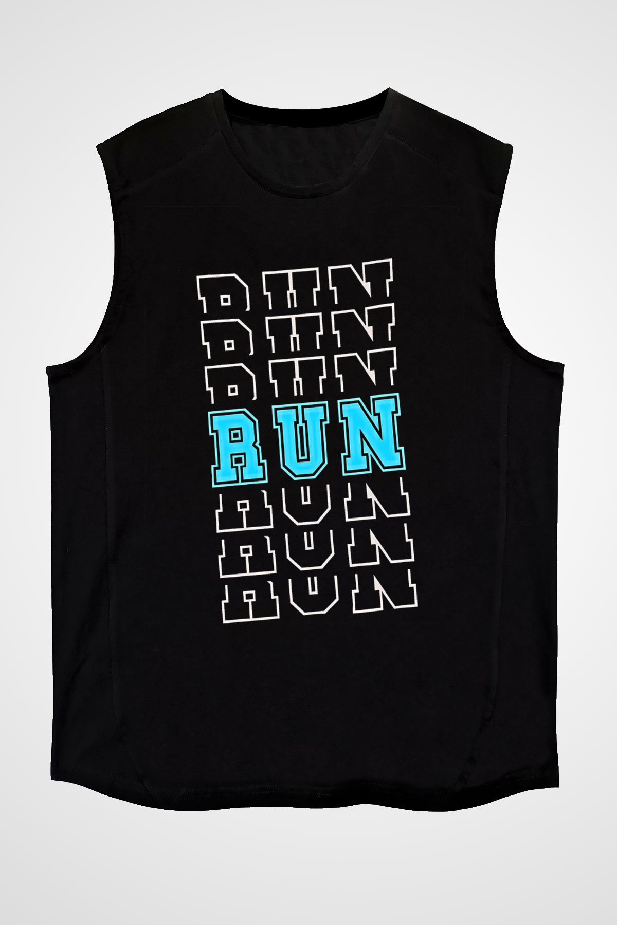 Koşu - Running Baskılı Unisex Siyah Kolsuz Tişört